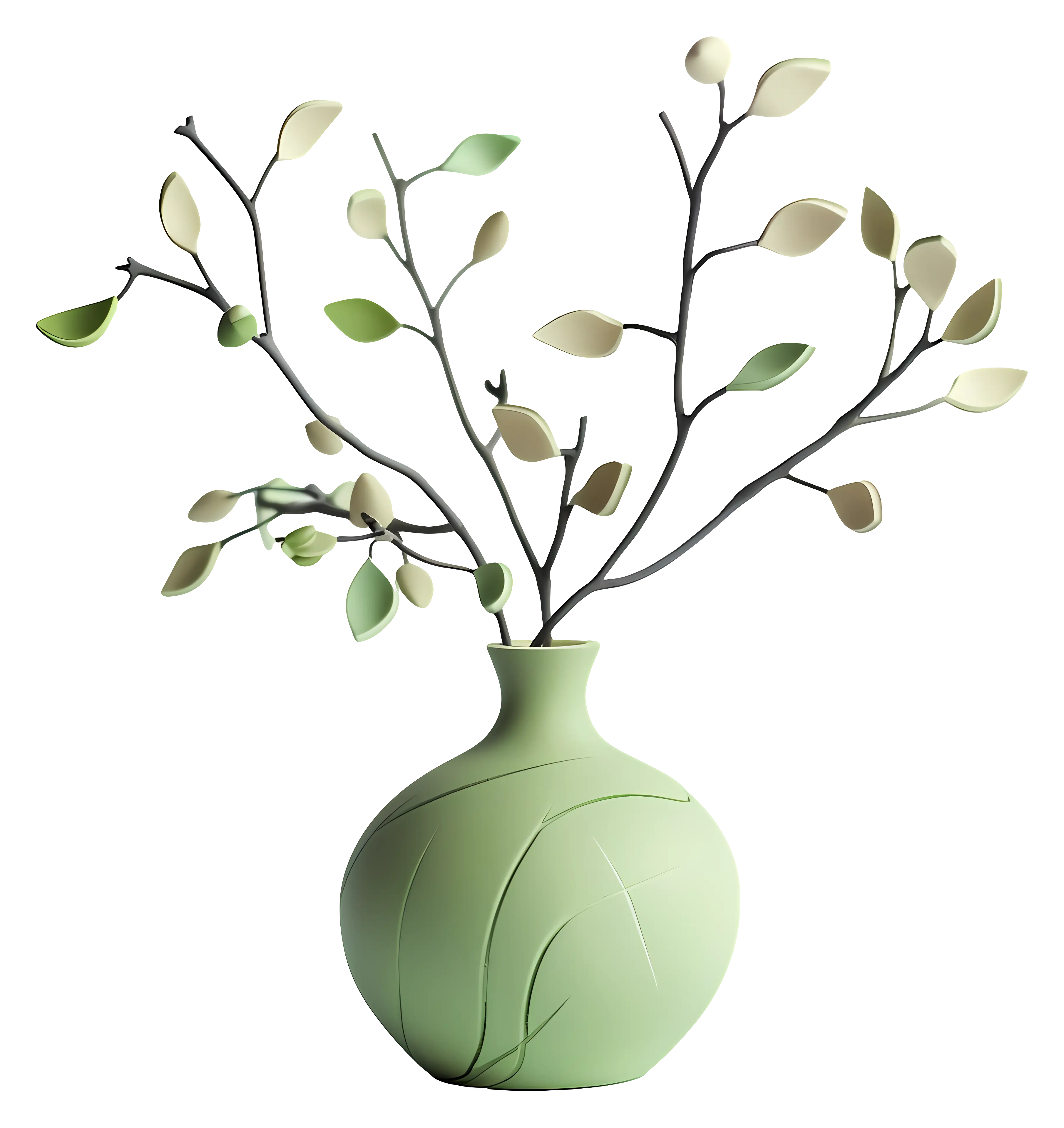 Elegant Green Vase with Decorative Branches