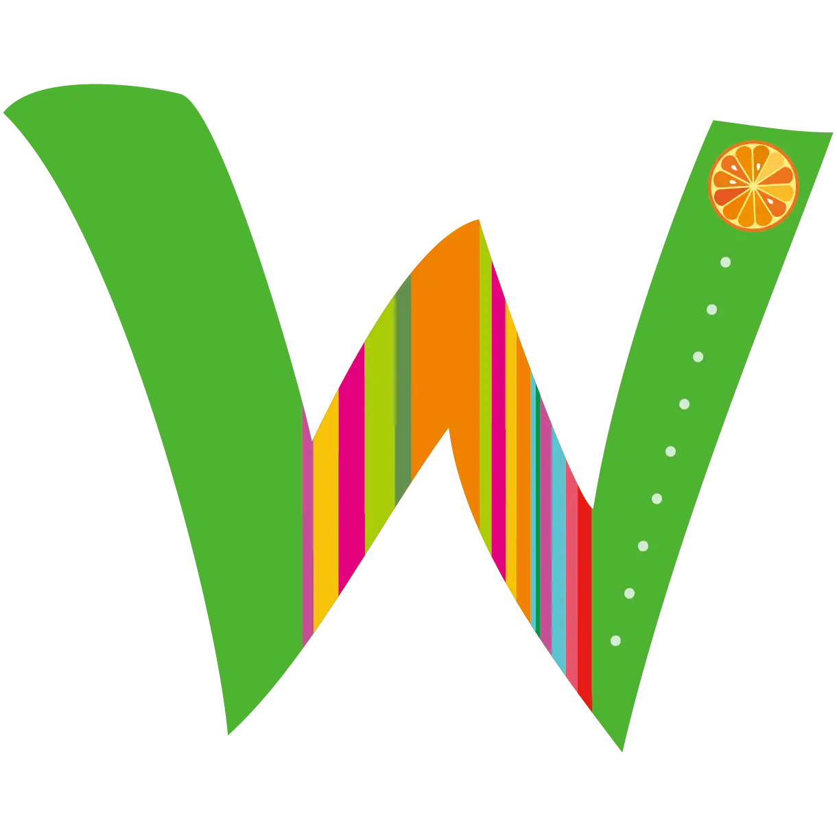 Colorful W with Stripes and Orange Slice
