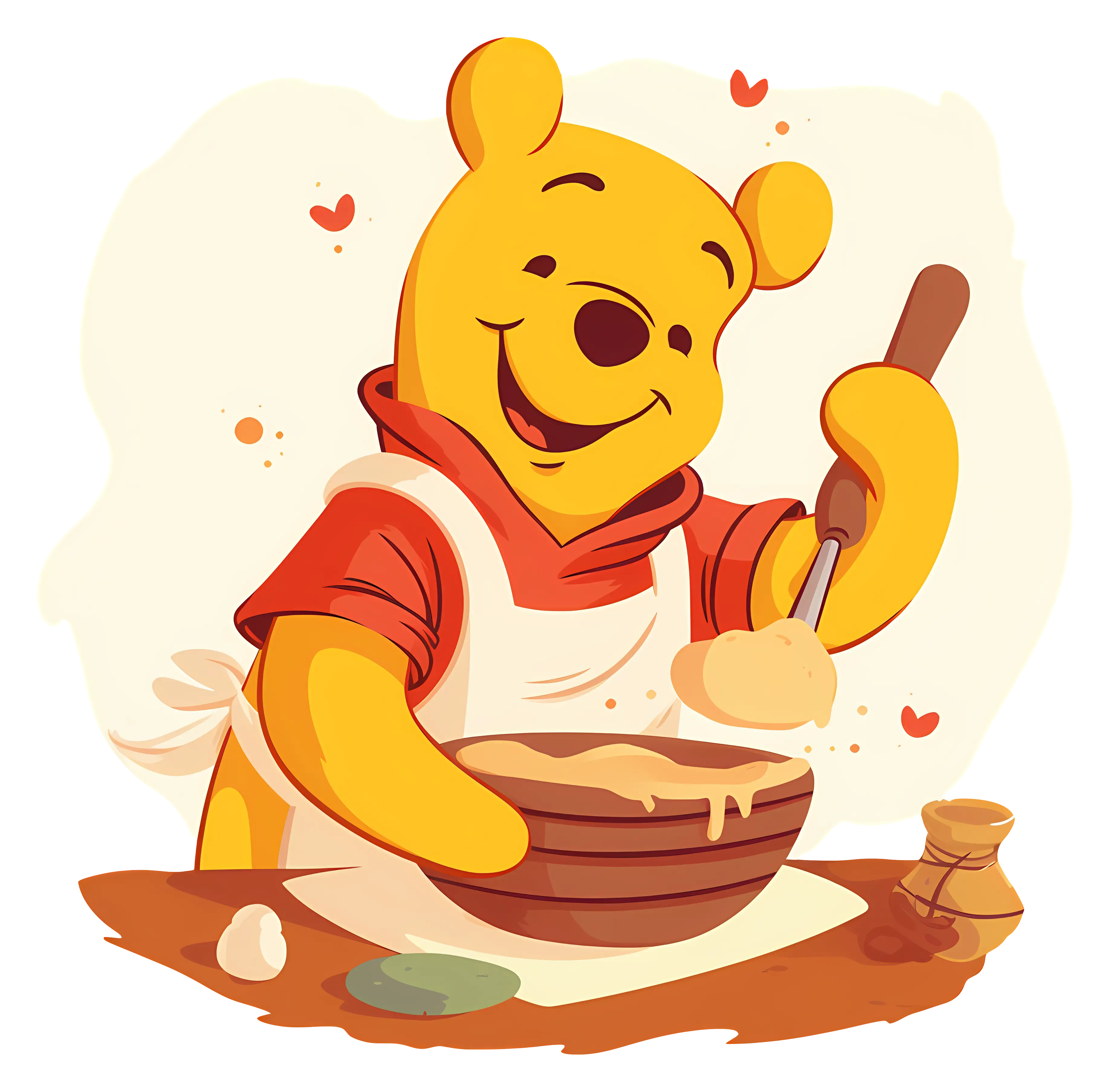 Bear Joyfully Mixing Dough in Kitchen