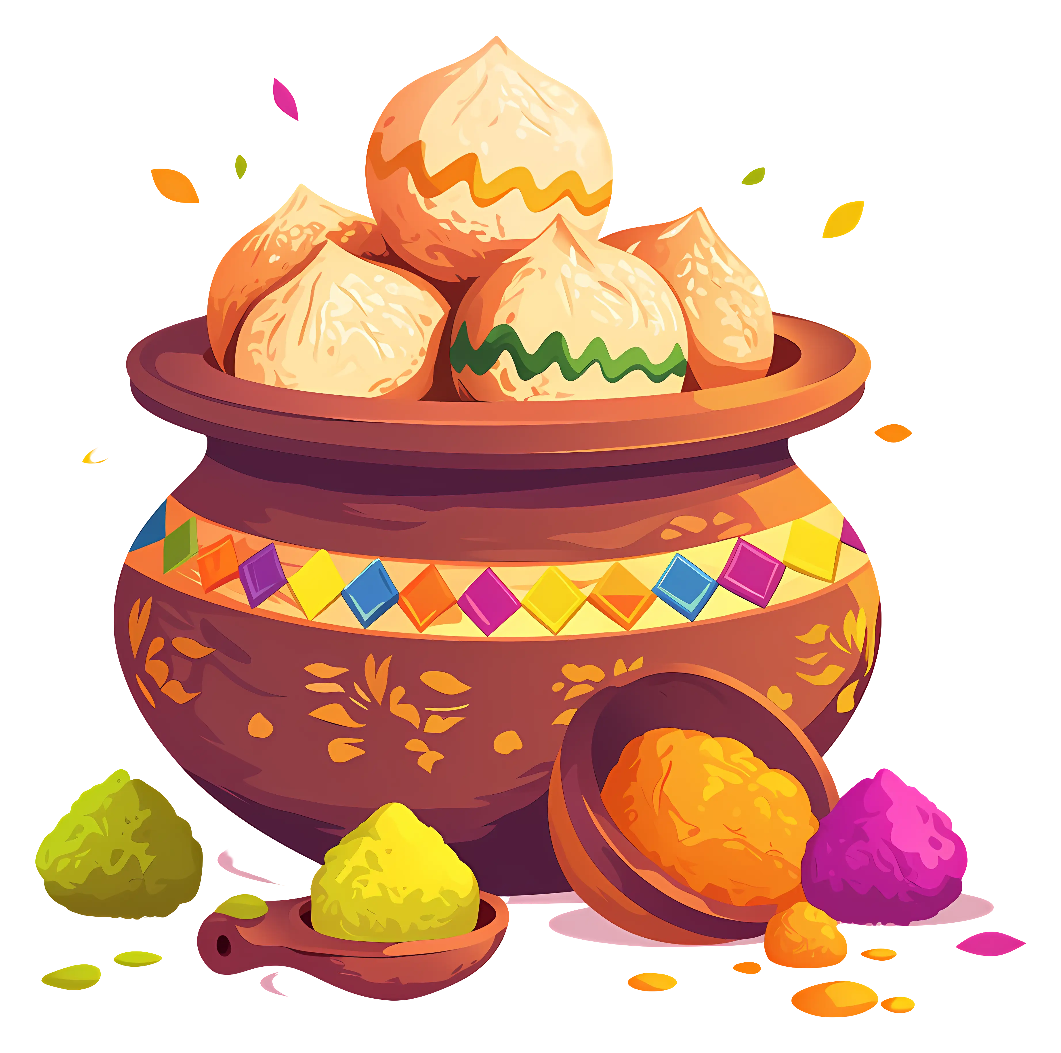 Colorful Pot with Sweets for Holi Festival