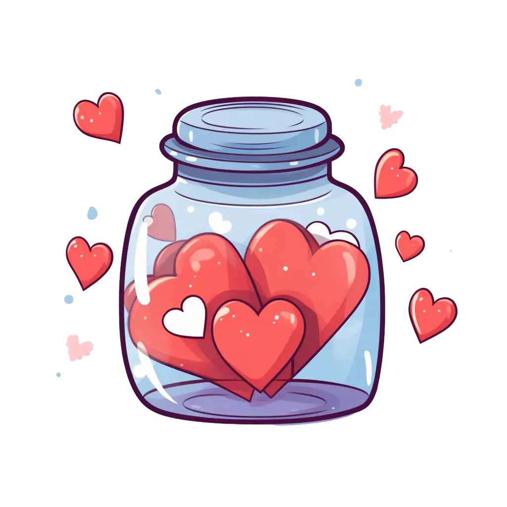 Jar Filled with Hearts Symbolizing Love