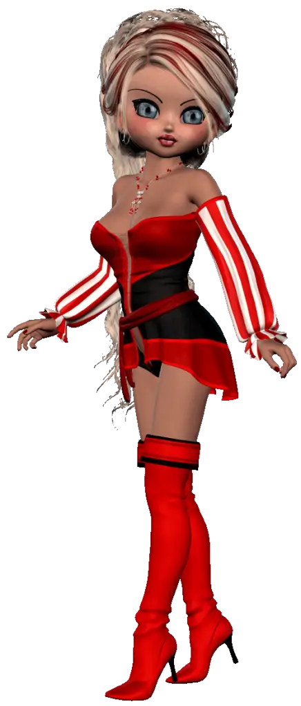 Red and Black Cartoon Girl in Stylish Outfit