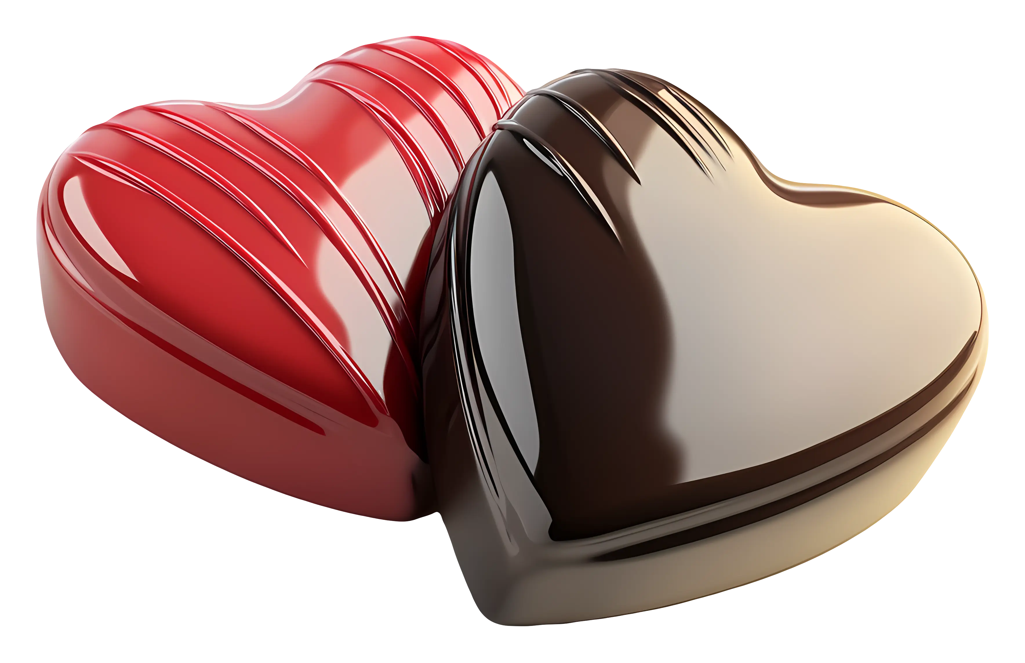 Heart-Shaped Chocolates in Red and Brown