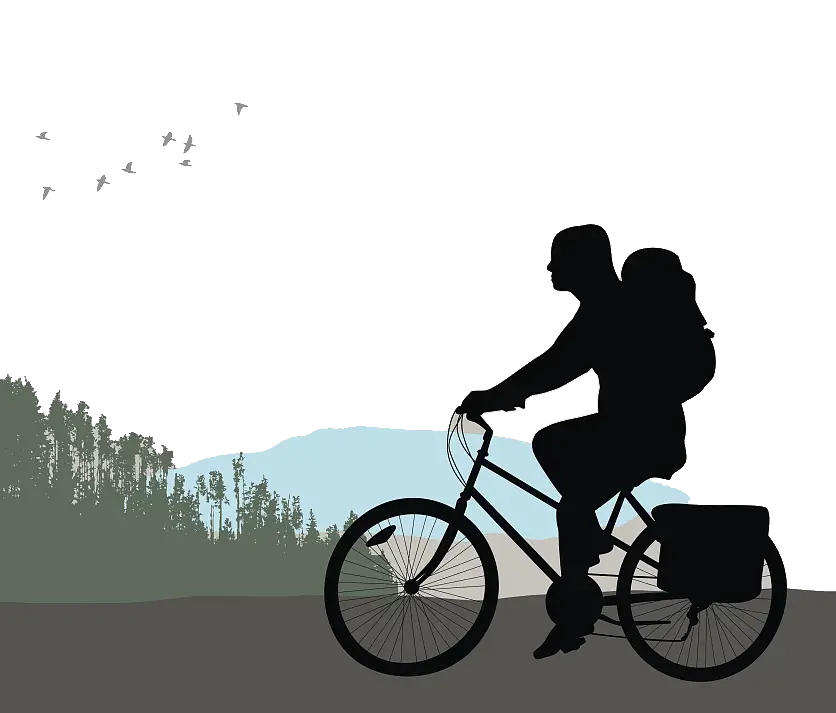 Cyclist with Backpack in Nature