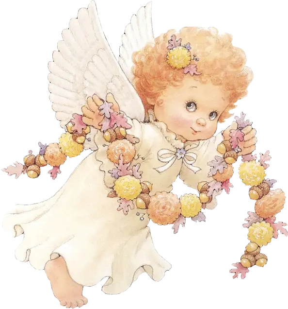 Cute Cartoon Angel with Wings and Garland