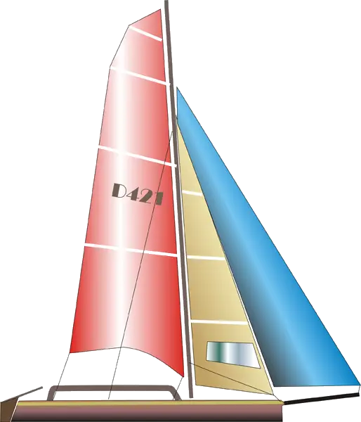 Colorful Sailboat Illustration with Red and Blue Sails