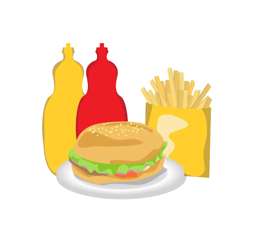 Fast Food Meal with Burger, Fries, Sauces