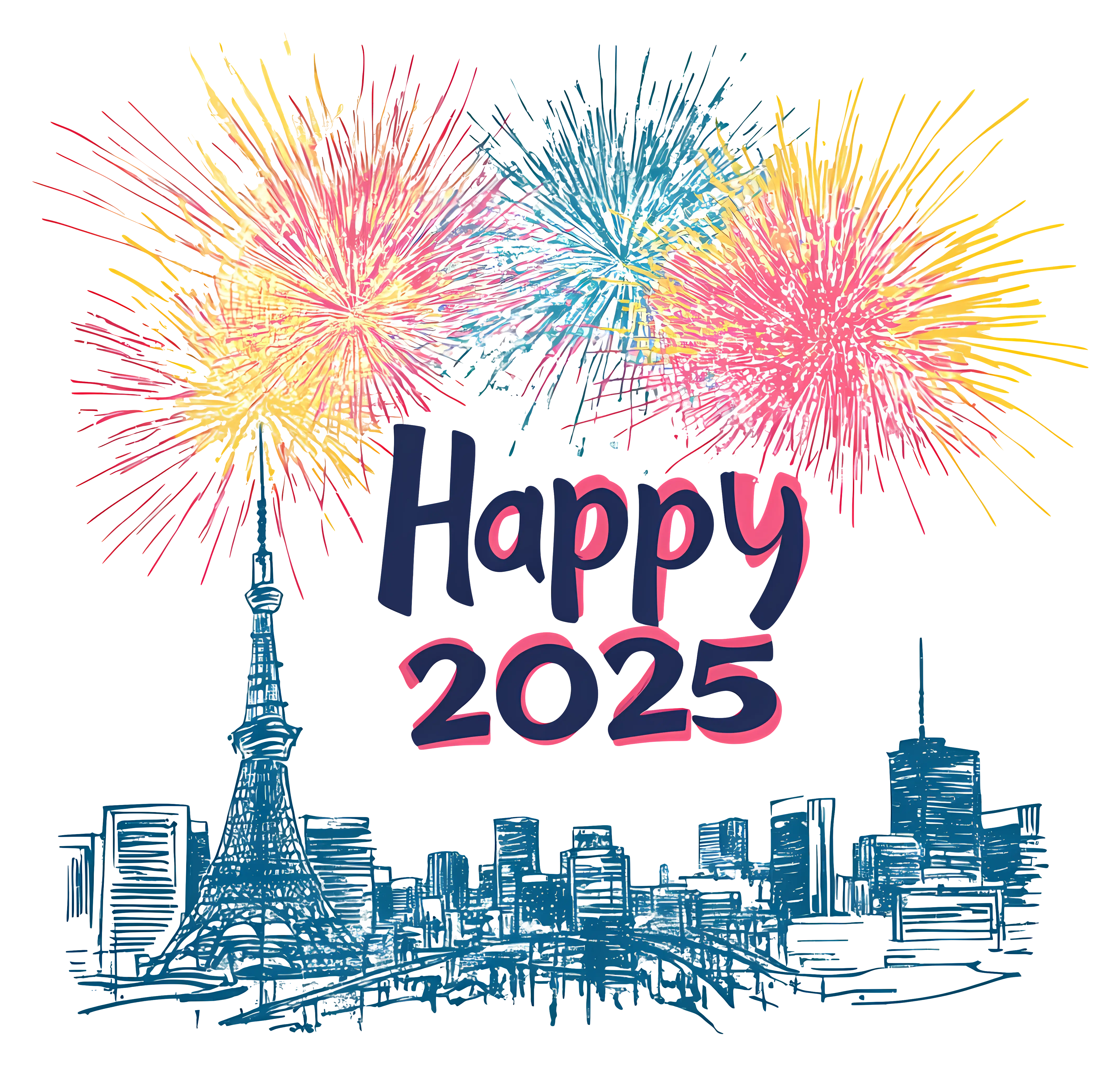 Happy 2025 Celebration with Tokyo Skyline