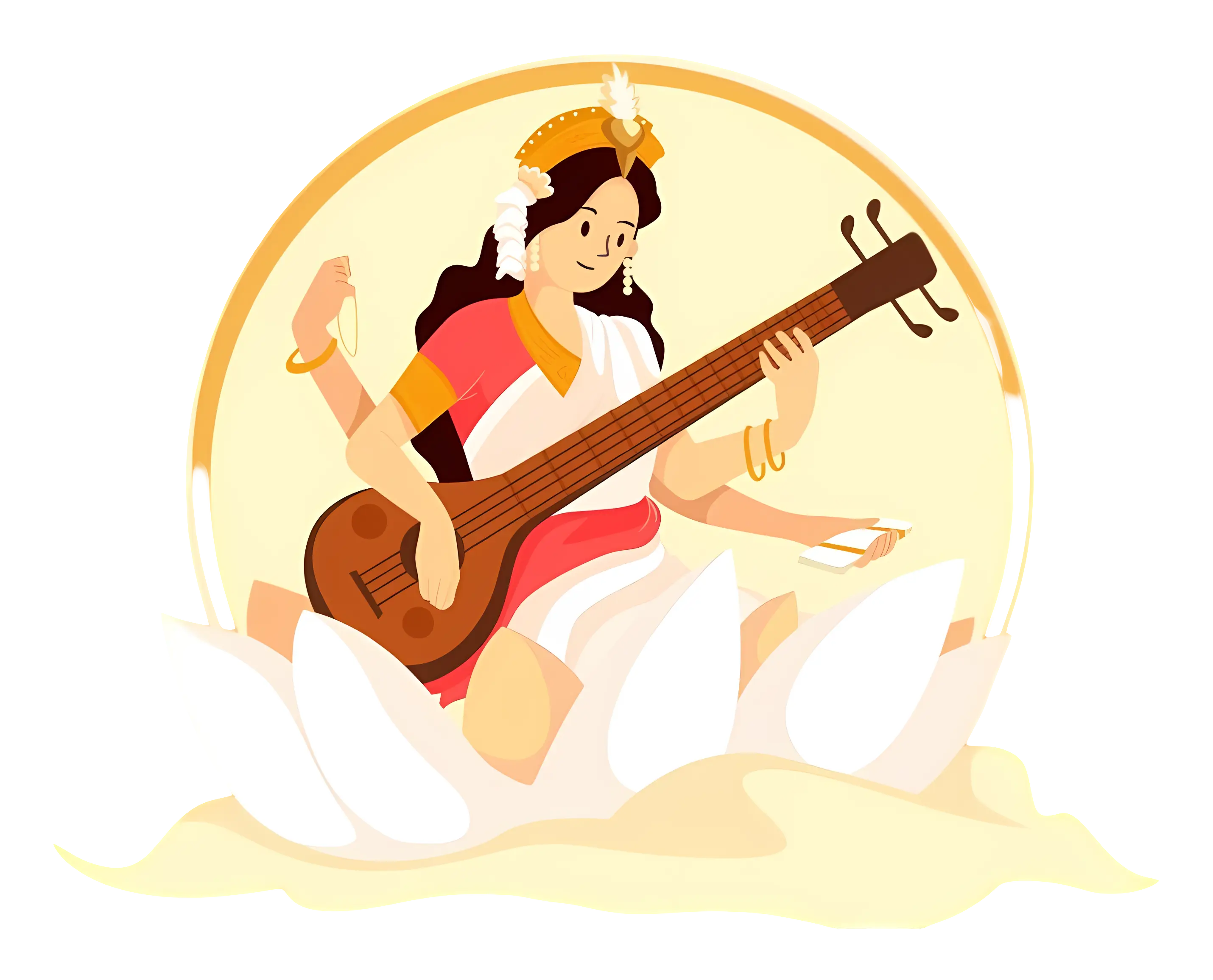 Illustration of a Goddess Playing Sitar
