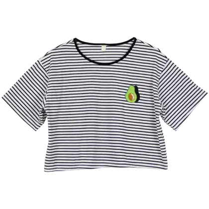 Casual Striped T-shirt with Avocado Patch
