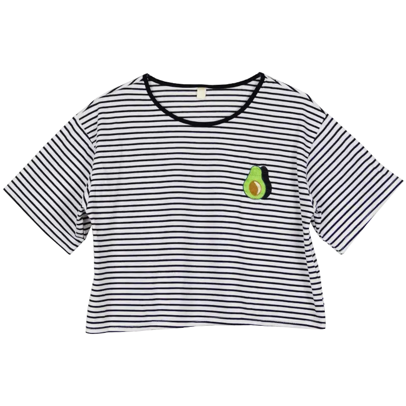 Casual Striped T-shirt with Avocado Patch