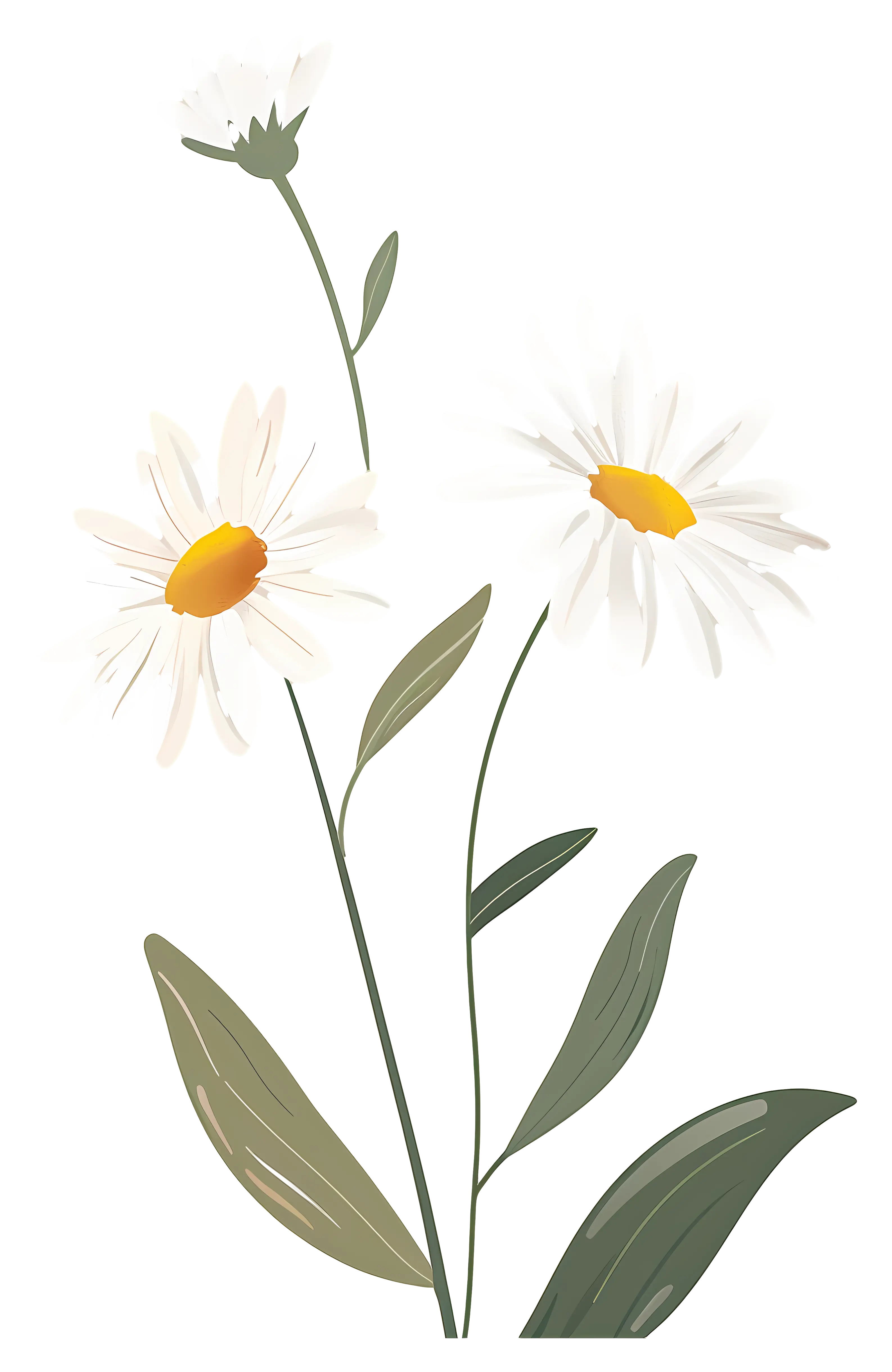 Illustrated White Daisies with Leaves