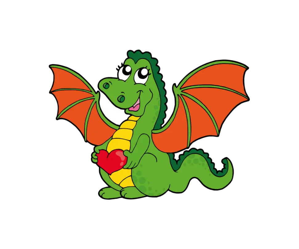 Cute Cartoon Dragon Holding a Heart