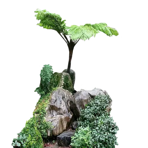 Tree on Rocks with Greenery