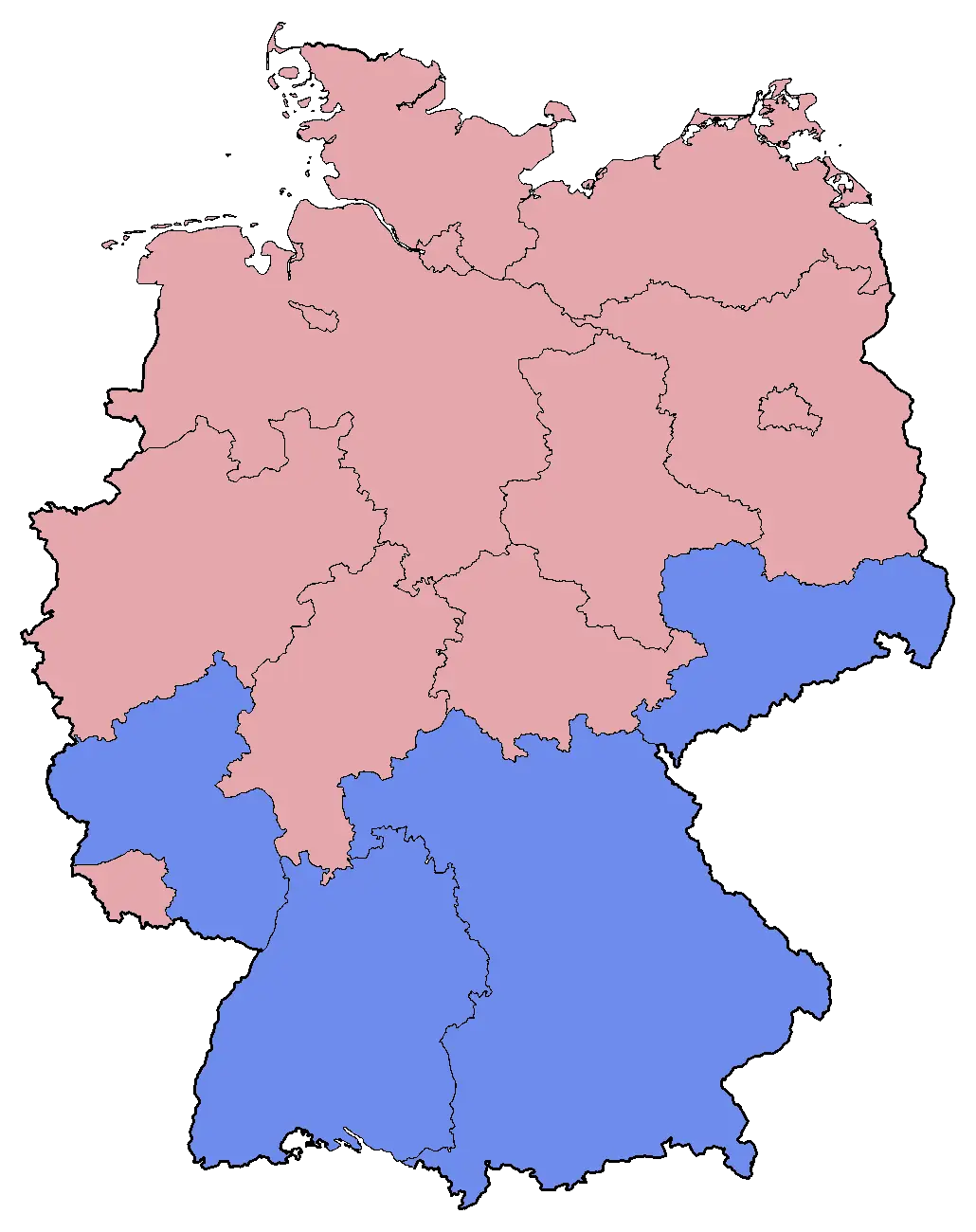 Colored Map of Germany with Regional Divisions