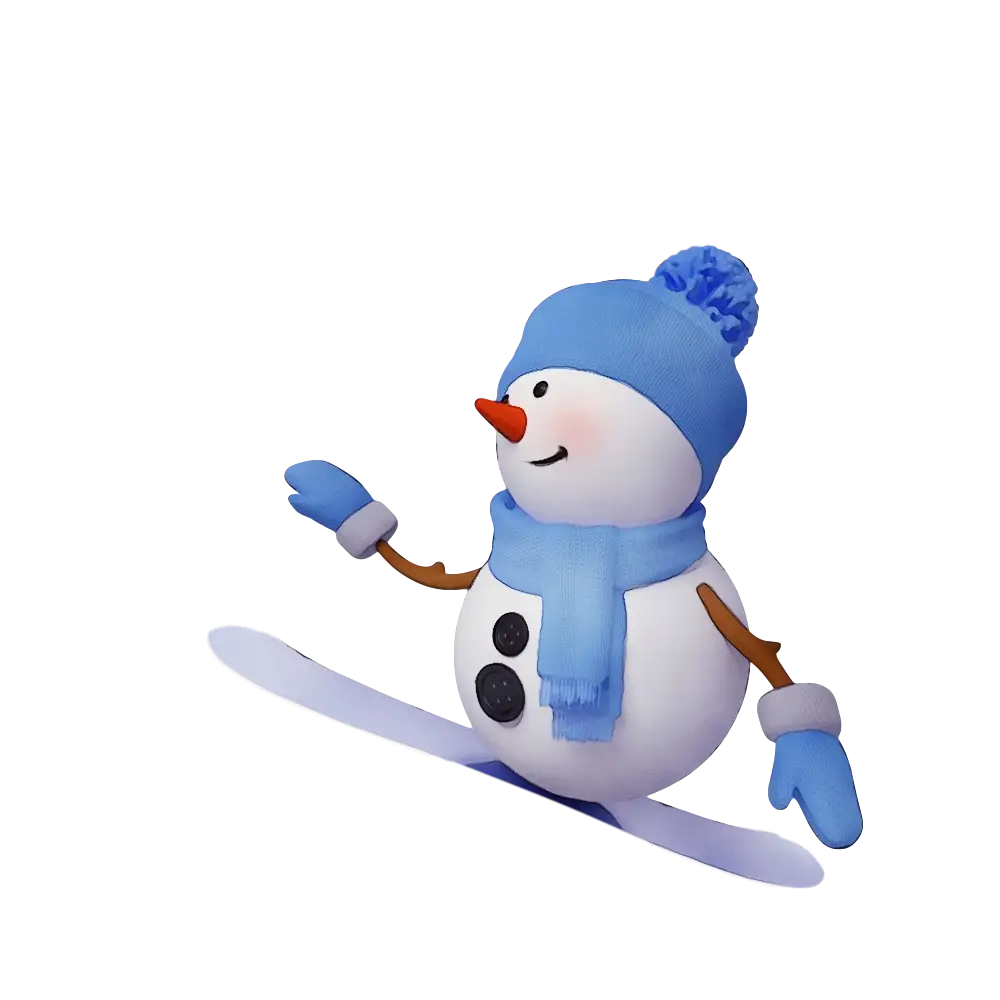 Snowman Snowboarding with Blue Winter Accessories