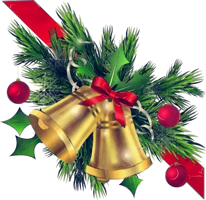 Golden Christmas Bells with Red Ribbon and Pine Decoration
