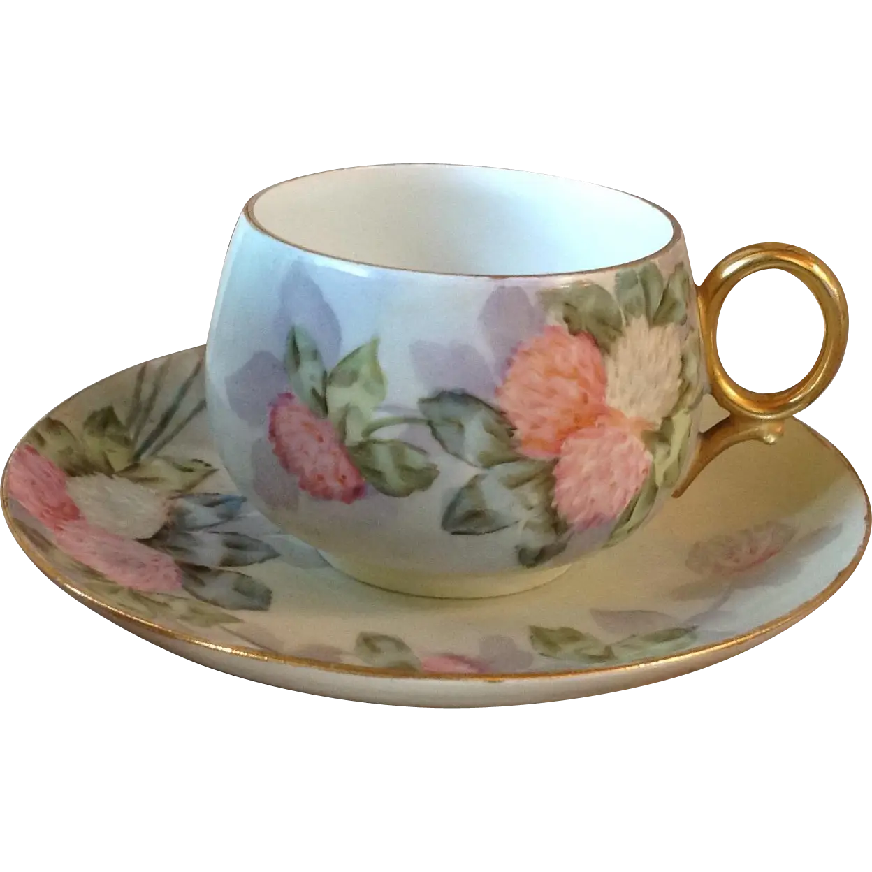 Floral Gold-Handled Teacup with Saucer