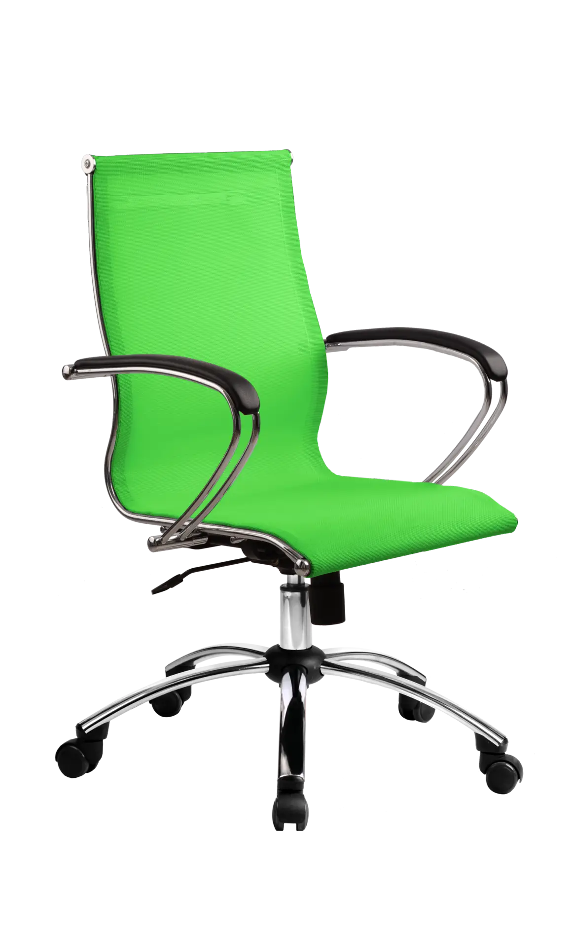 Green Office Chair with Chrome Frame and Armrests