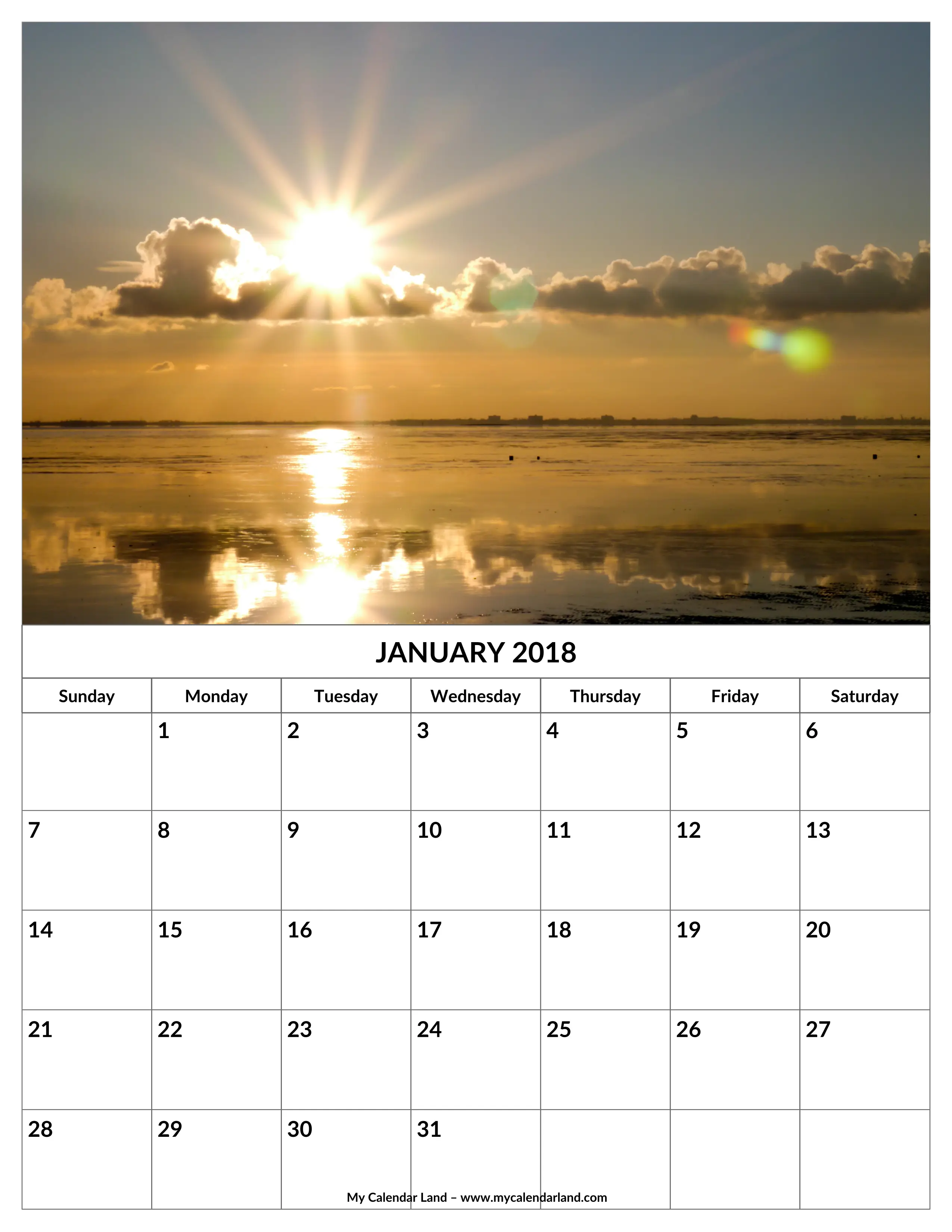 January 2018 Calendar