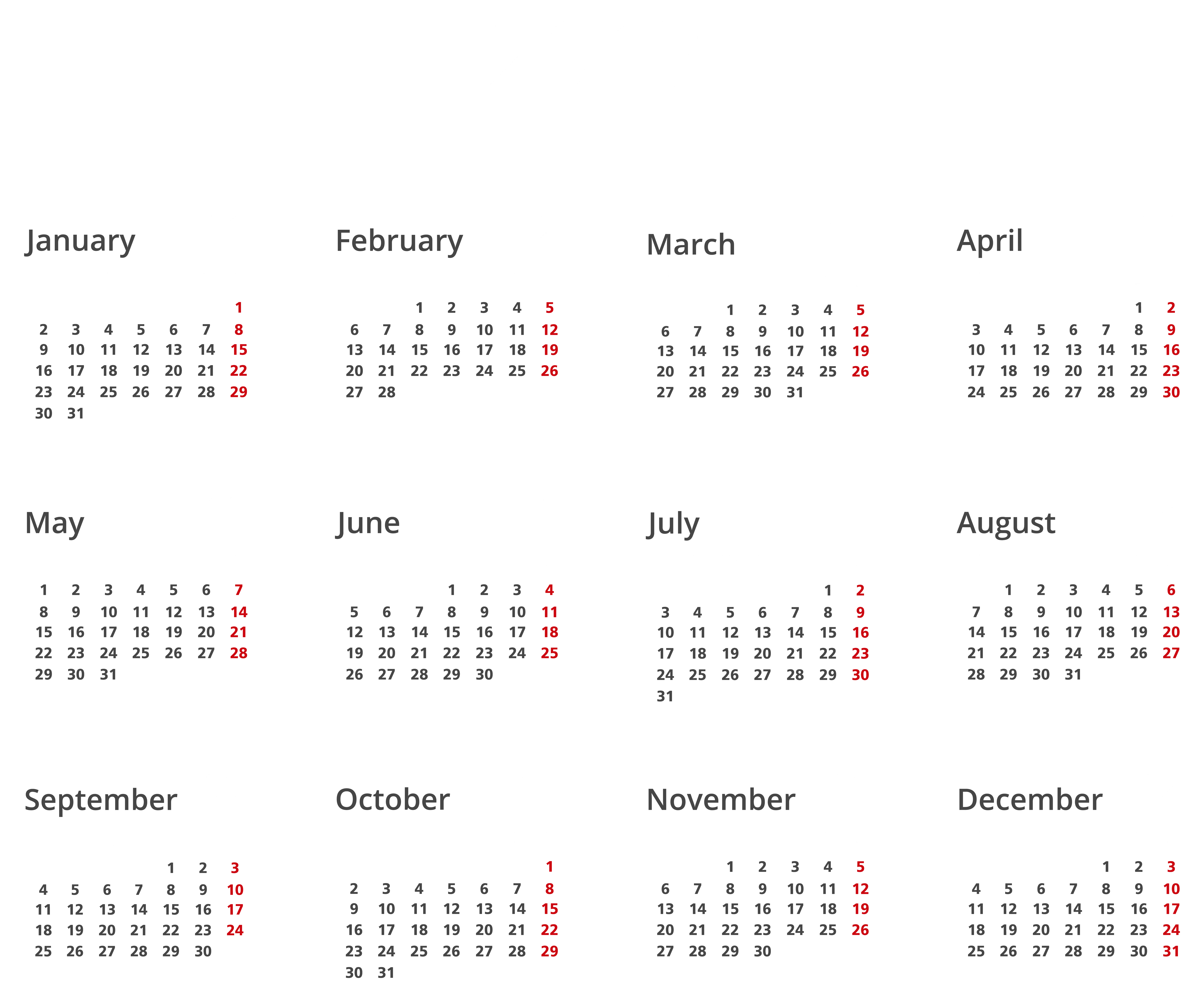 2023 Yearly Calendar with Monthly Layout