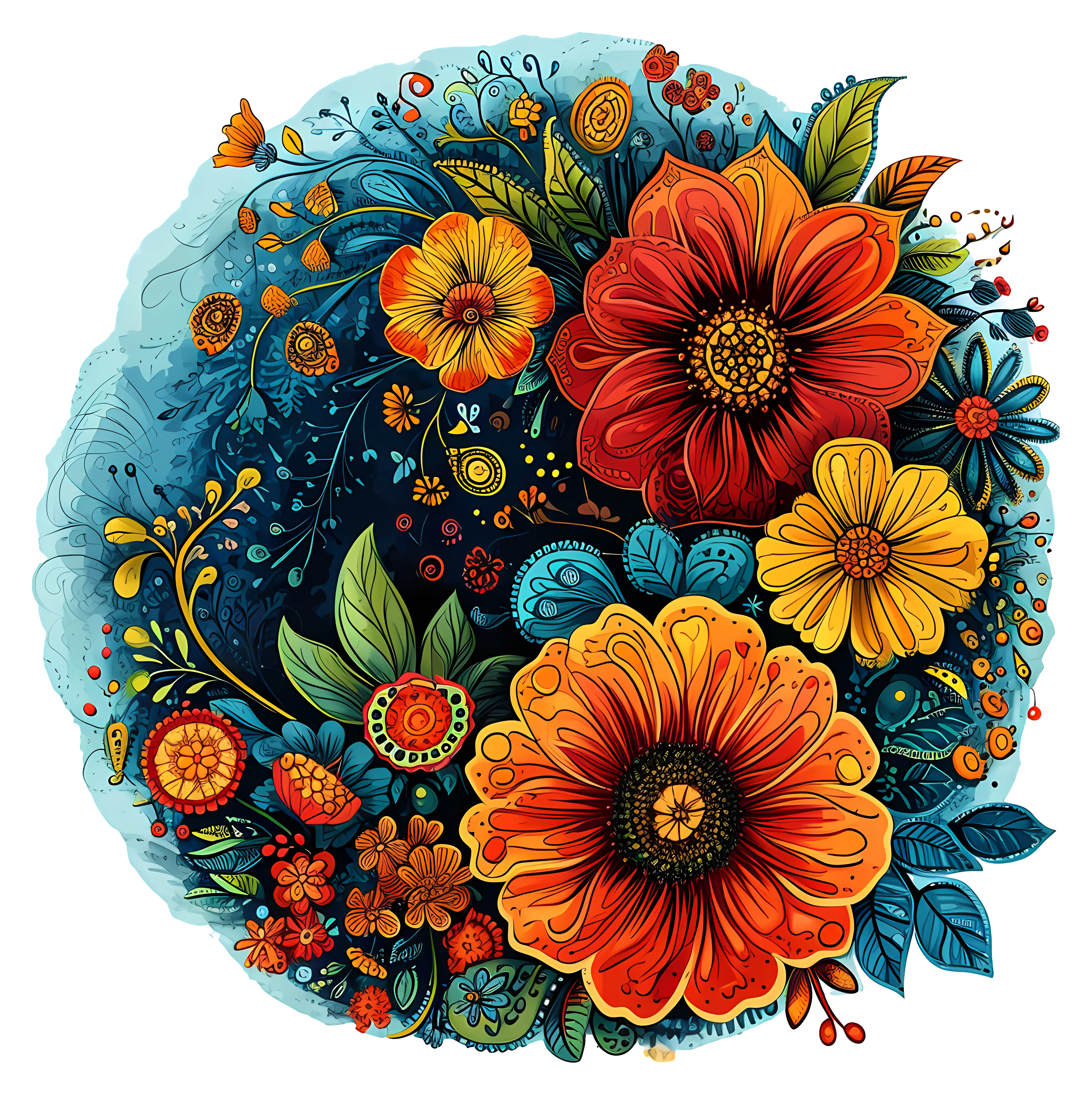Vibrant Intricate Floral Circle Design