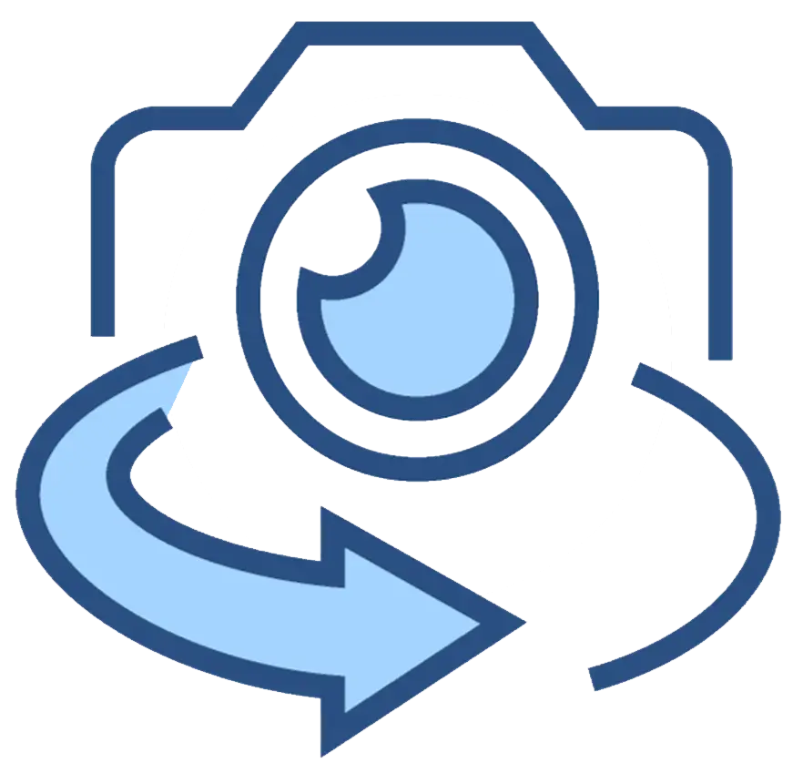 Blue Camera Icon with Rotation Arrow