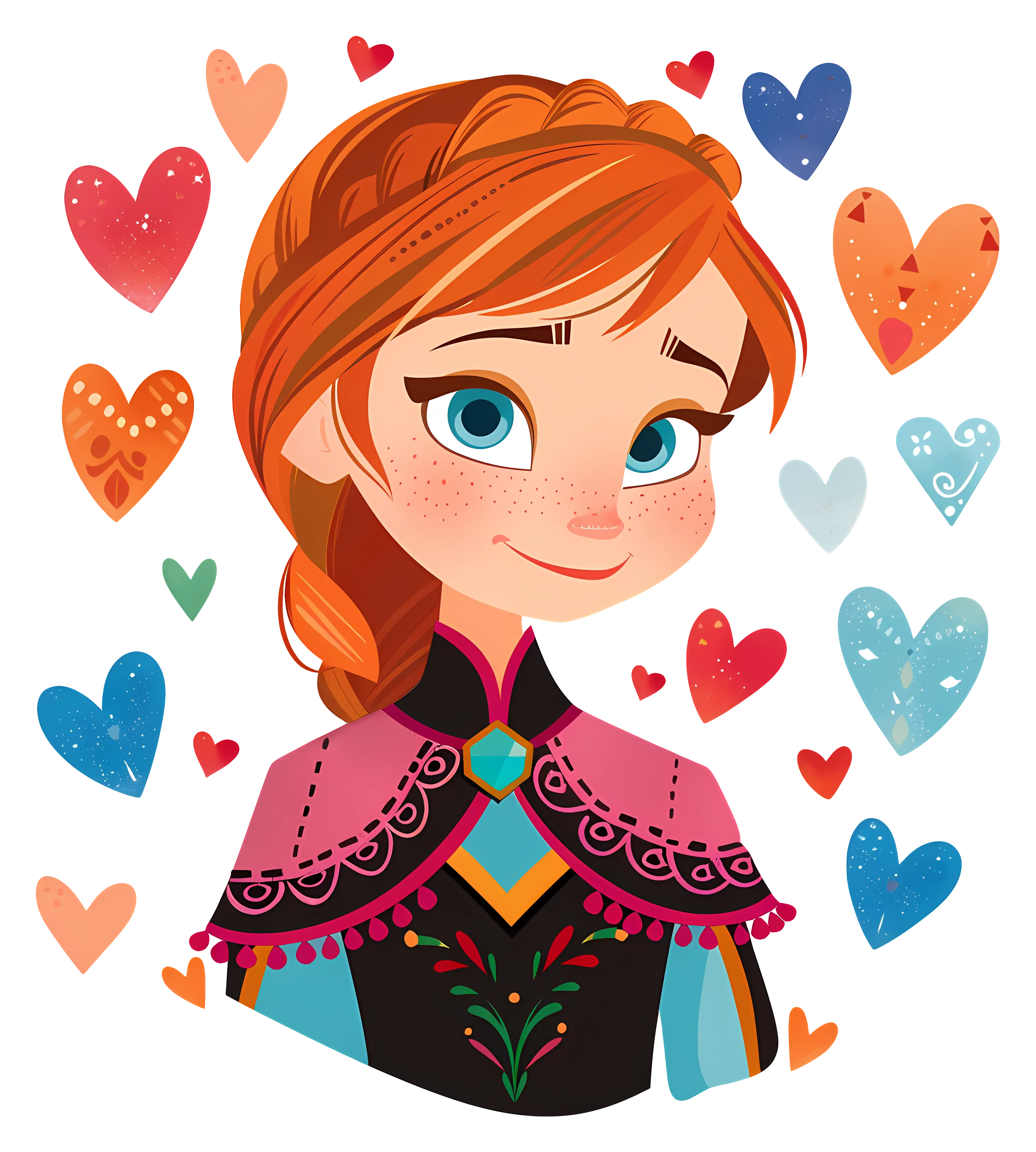 Red-haired girl with hearts