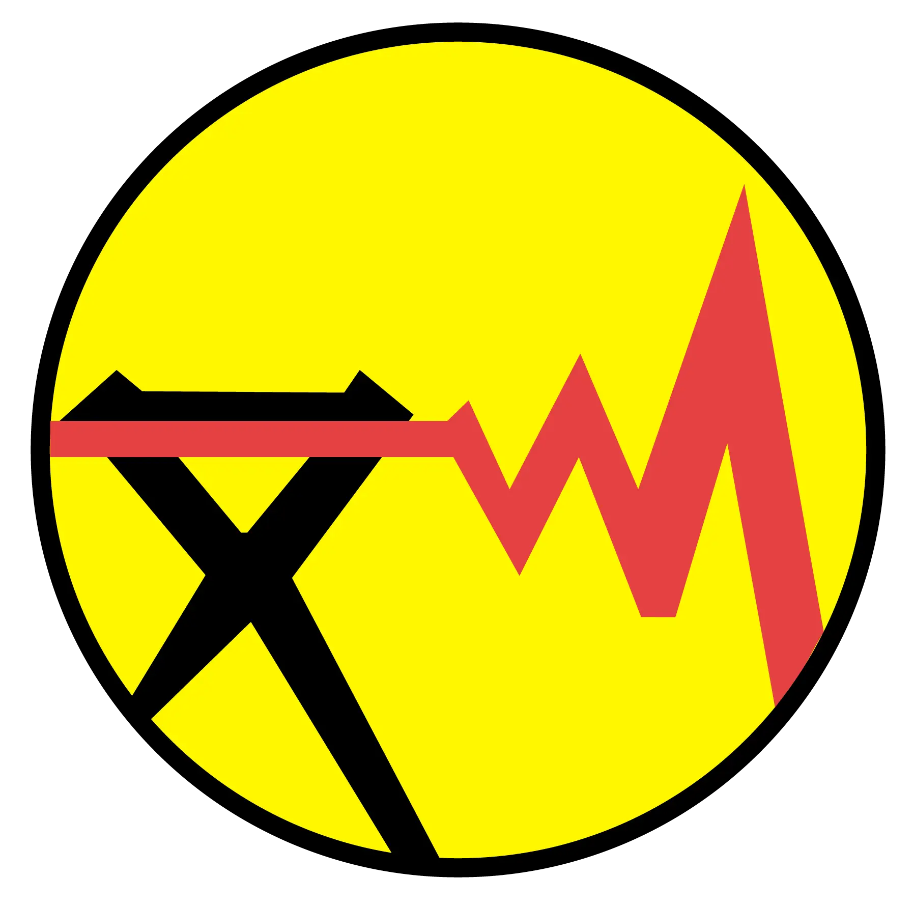 Yellow Circular Logo with Abstract Red and Black Design