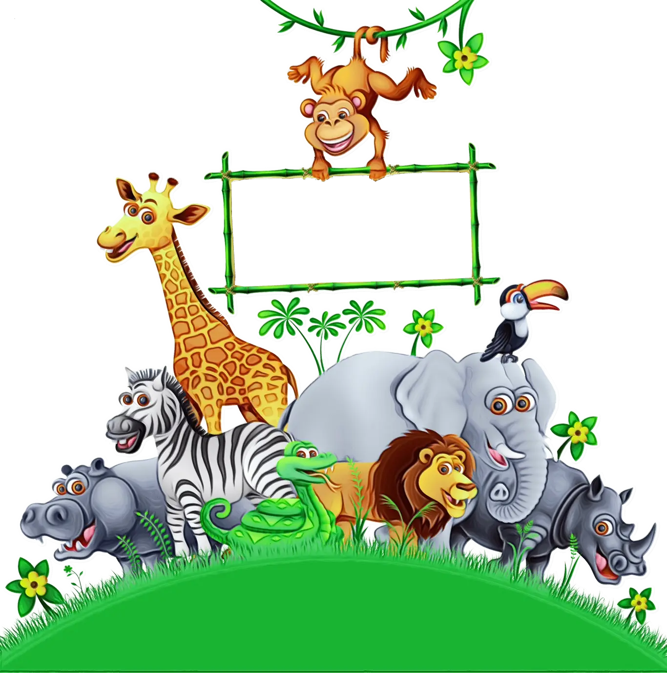 Cartoon Jungle Animals with Green Surrounding