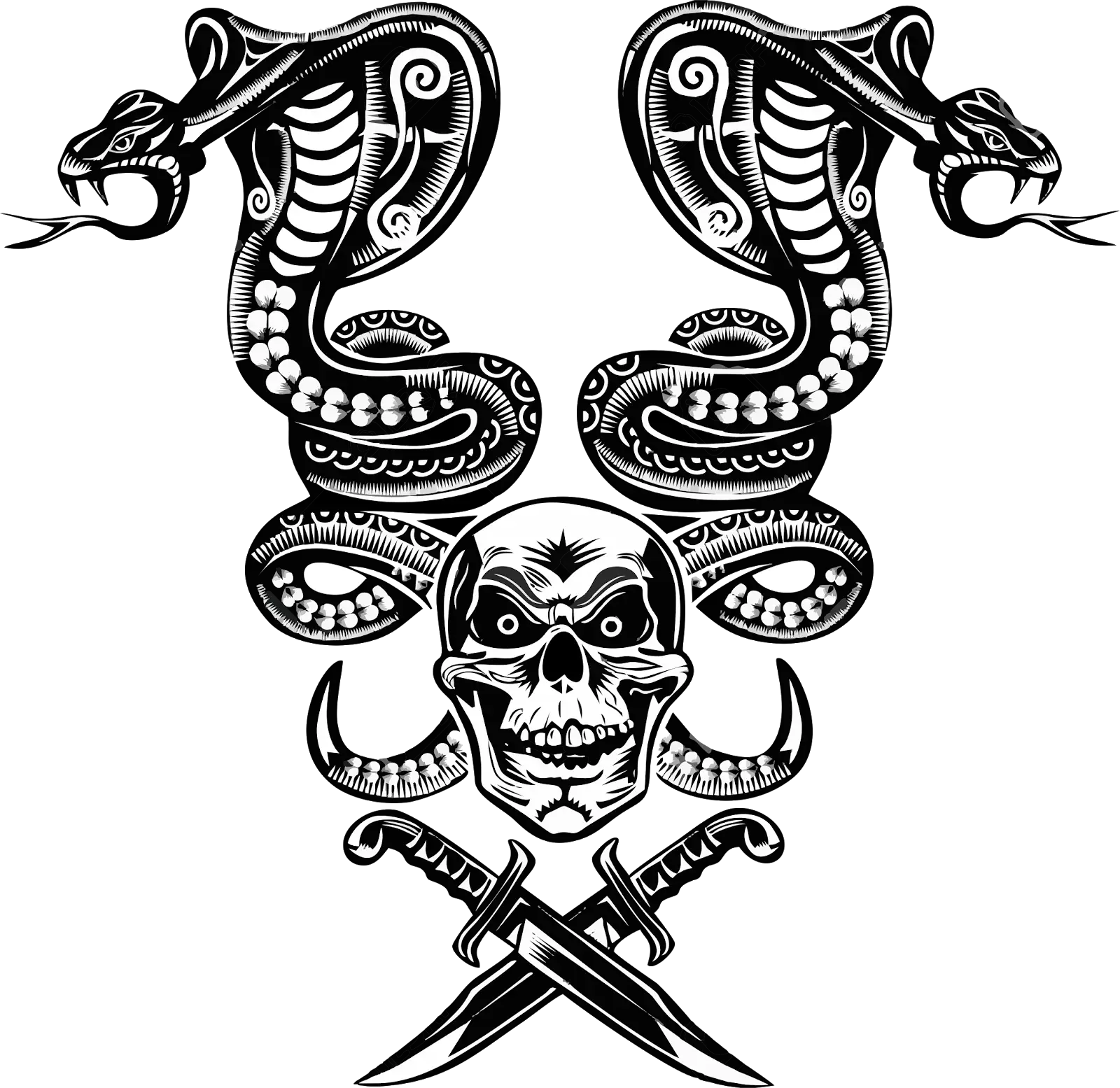 Skull with Snakes and Crossed Swords