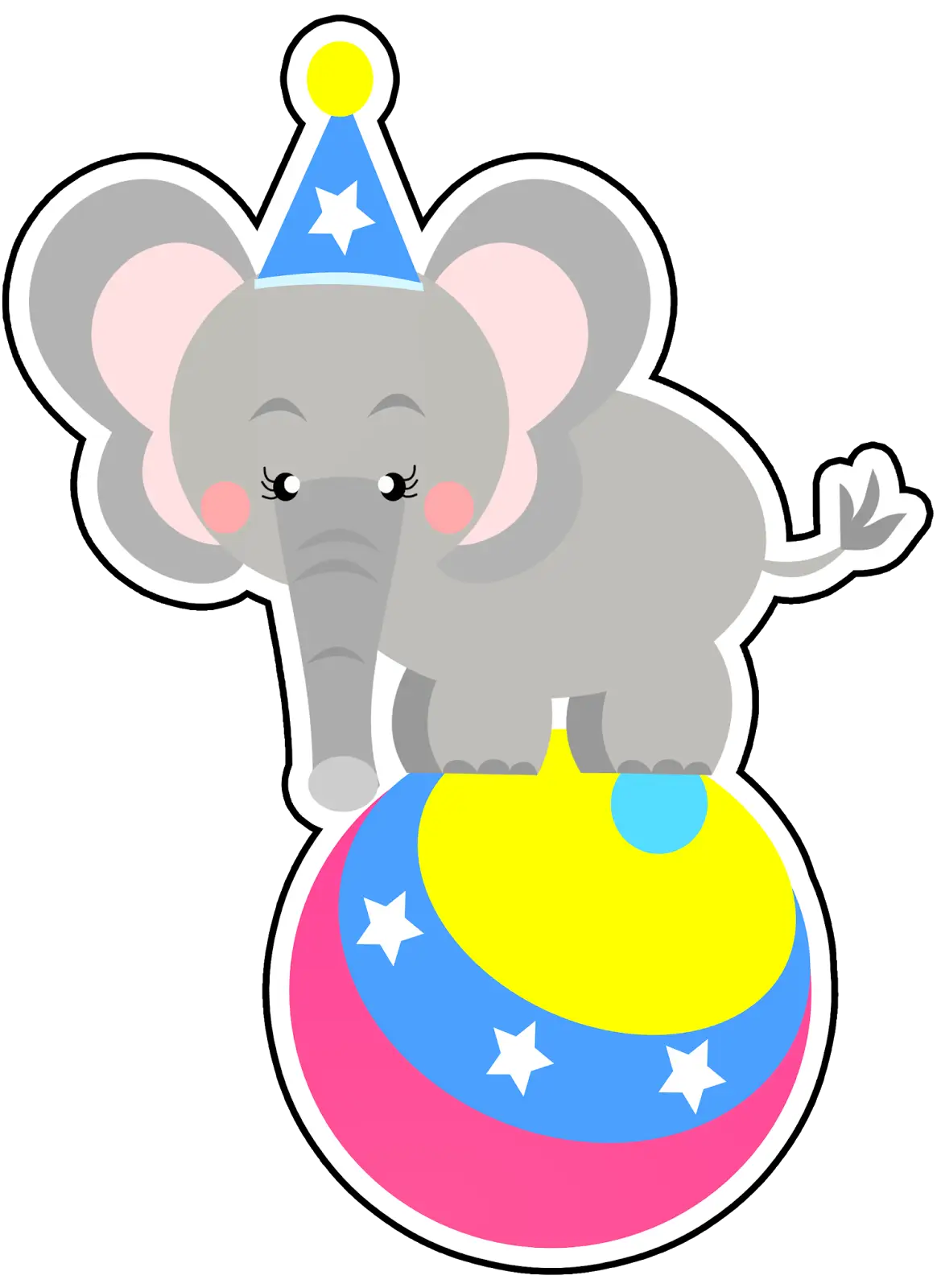 Cartoon Elephant Balancing on a Circus Ball