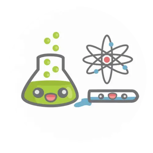 Cute Science Cartoon with Beaker and Atom