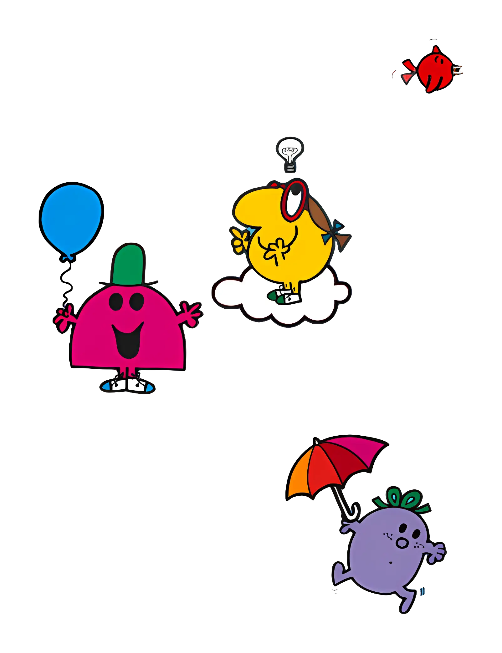 Colorful Cartoon Characters with Balloon and Umbrella