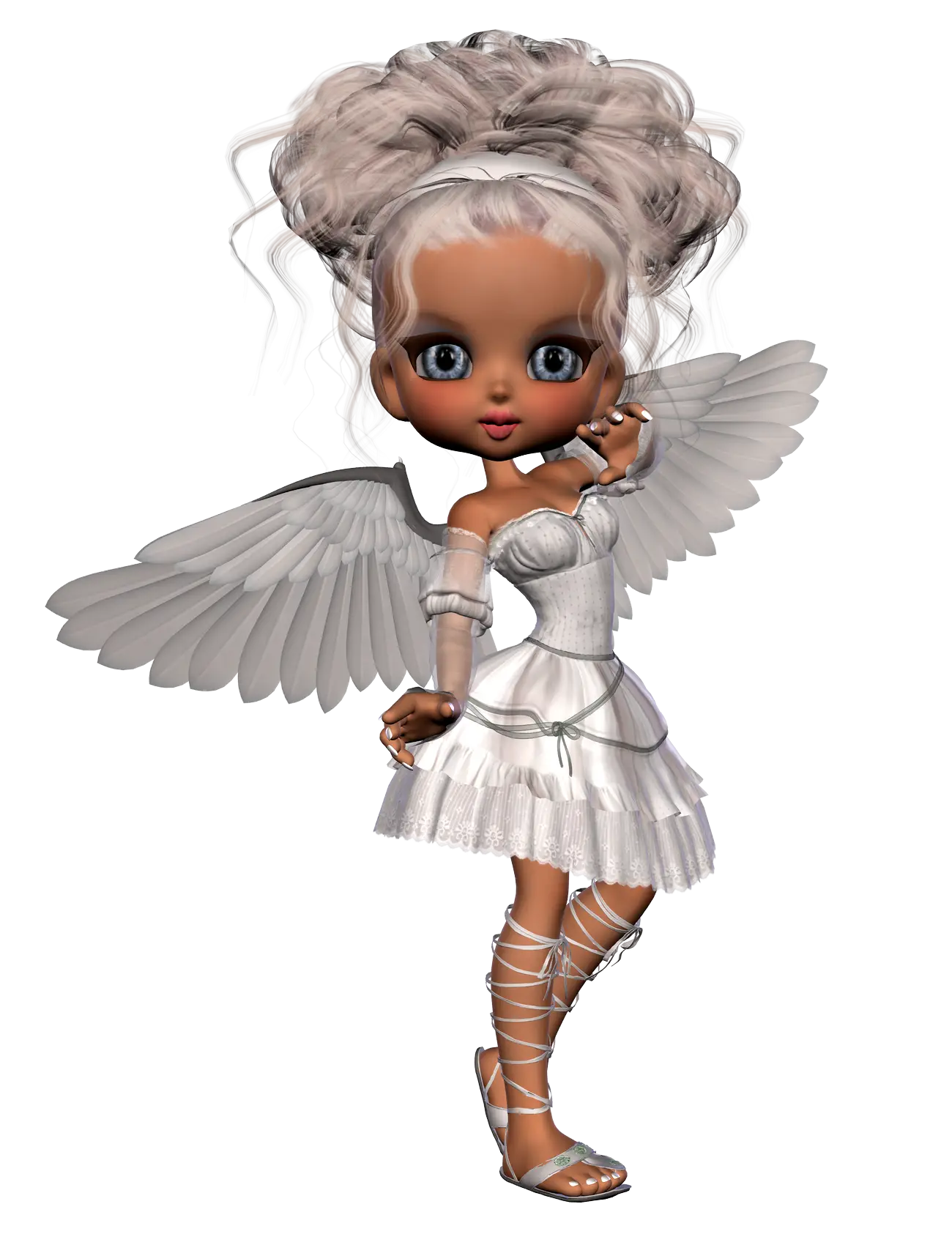 Cartoon Angel with White Wings and Dress