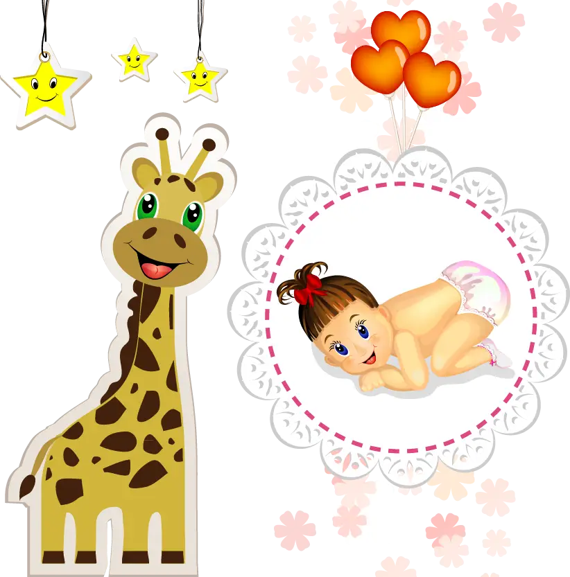 Giraffe and Baby with Hearts and Stars