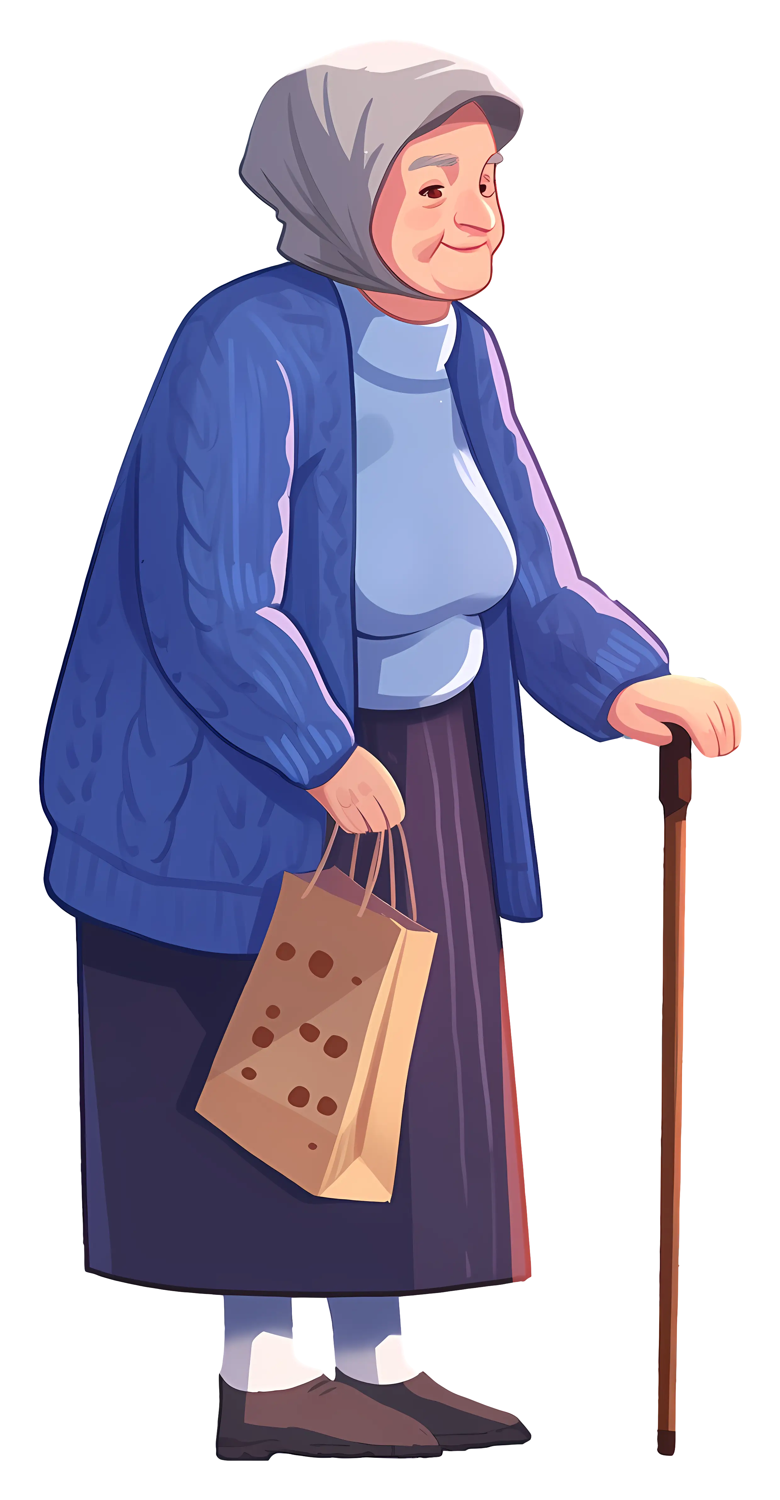 Cartoon Illustration of an Elderly Woman