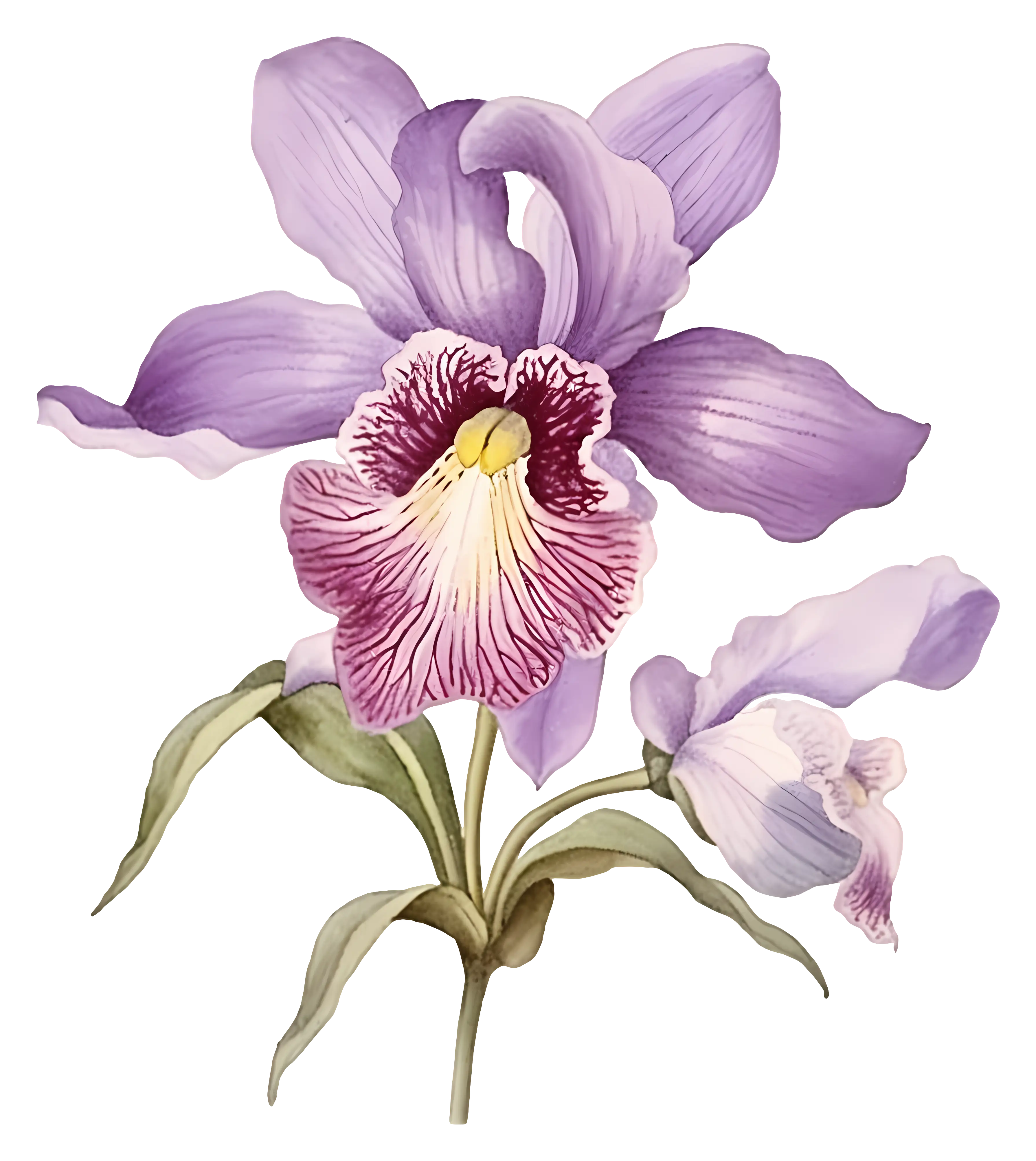 Violet Orchid Flower Watercolor Painting