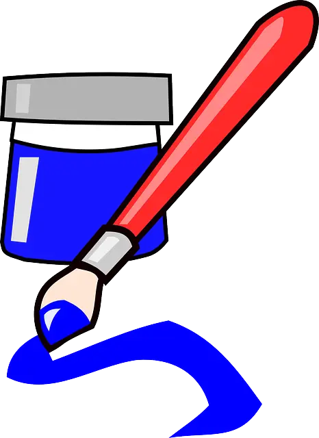 Paintbrush and Blue Paint Jar for Creativity