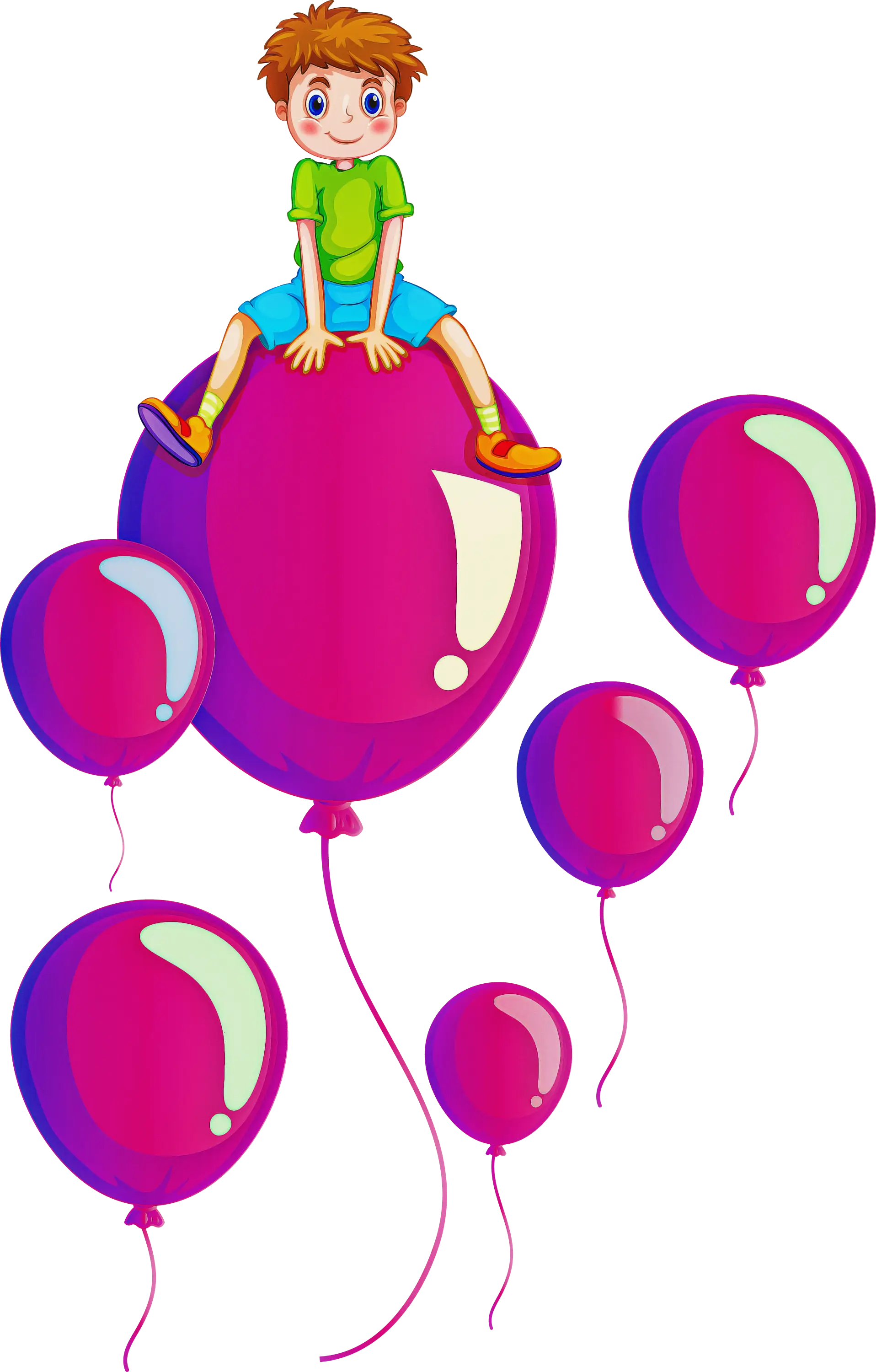 Boy Sitting on Purple Balloon with Floating Balloons
