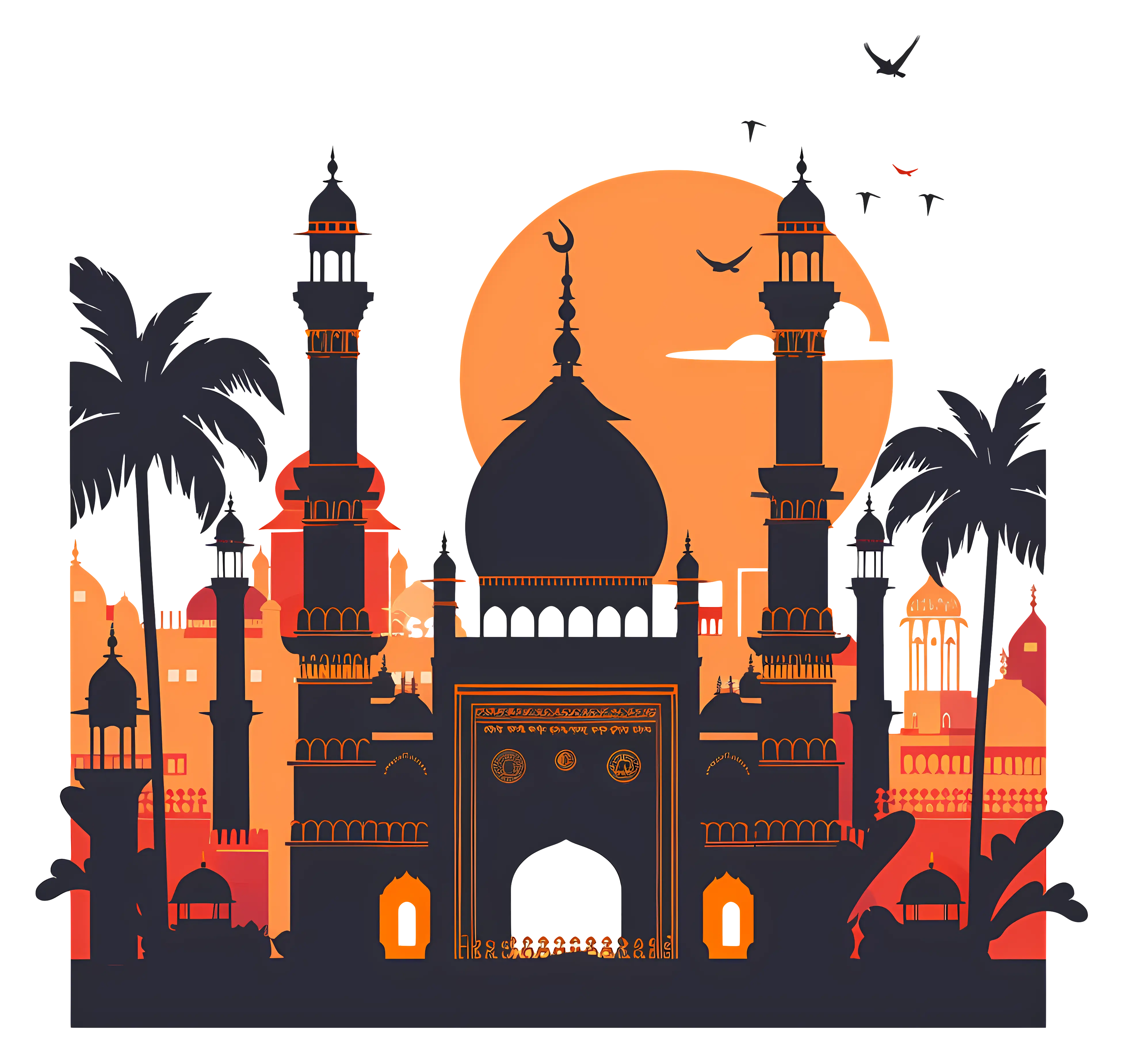 Mosque Silhouette Against a Beautiful Sunset Background