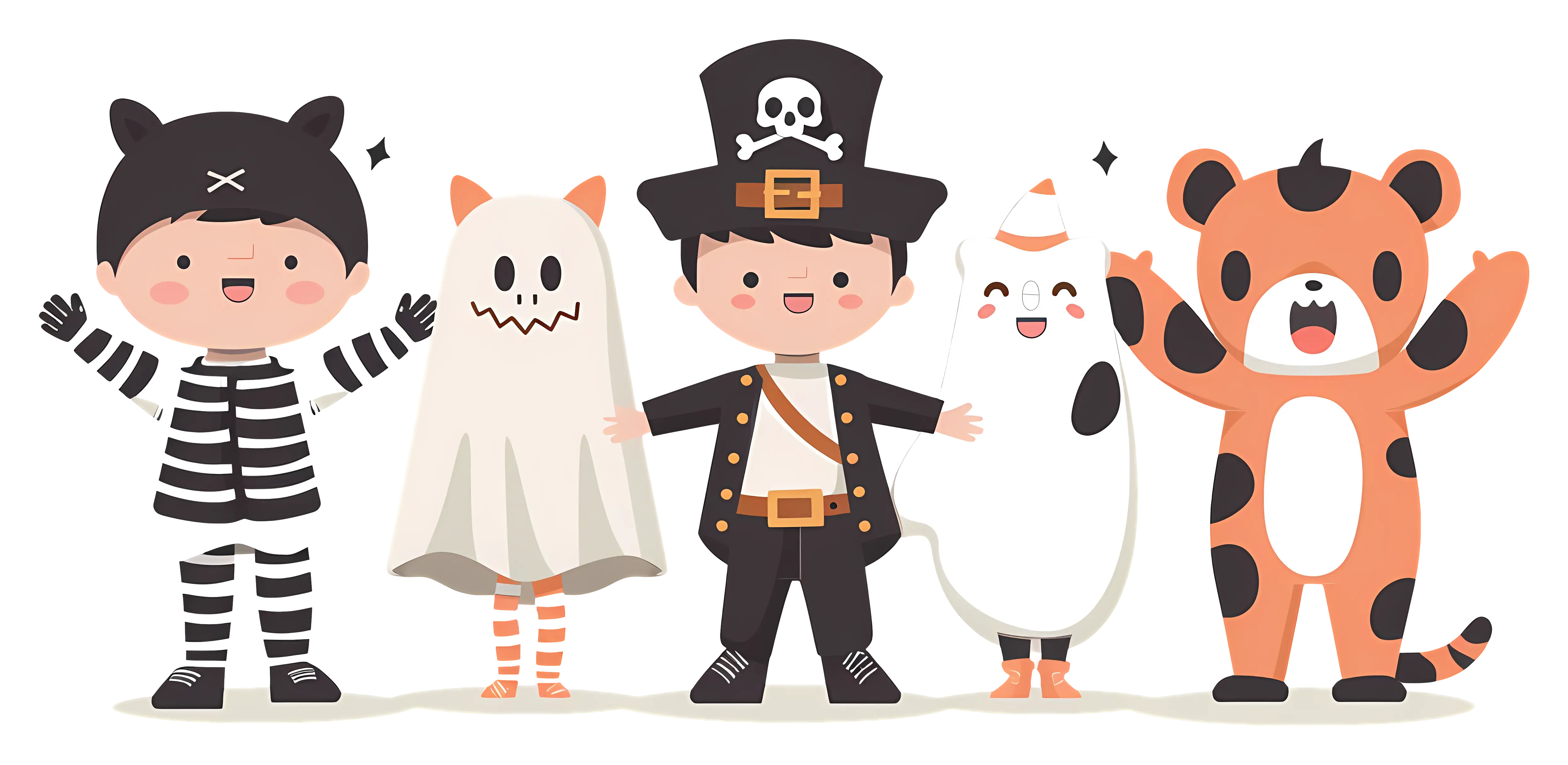 Excited Kids in Halloween Costumes
