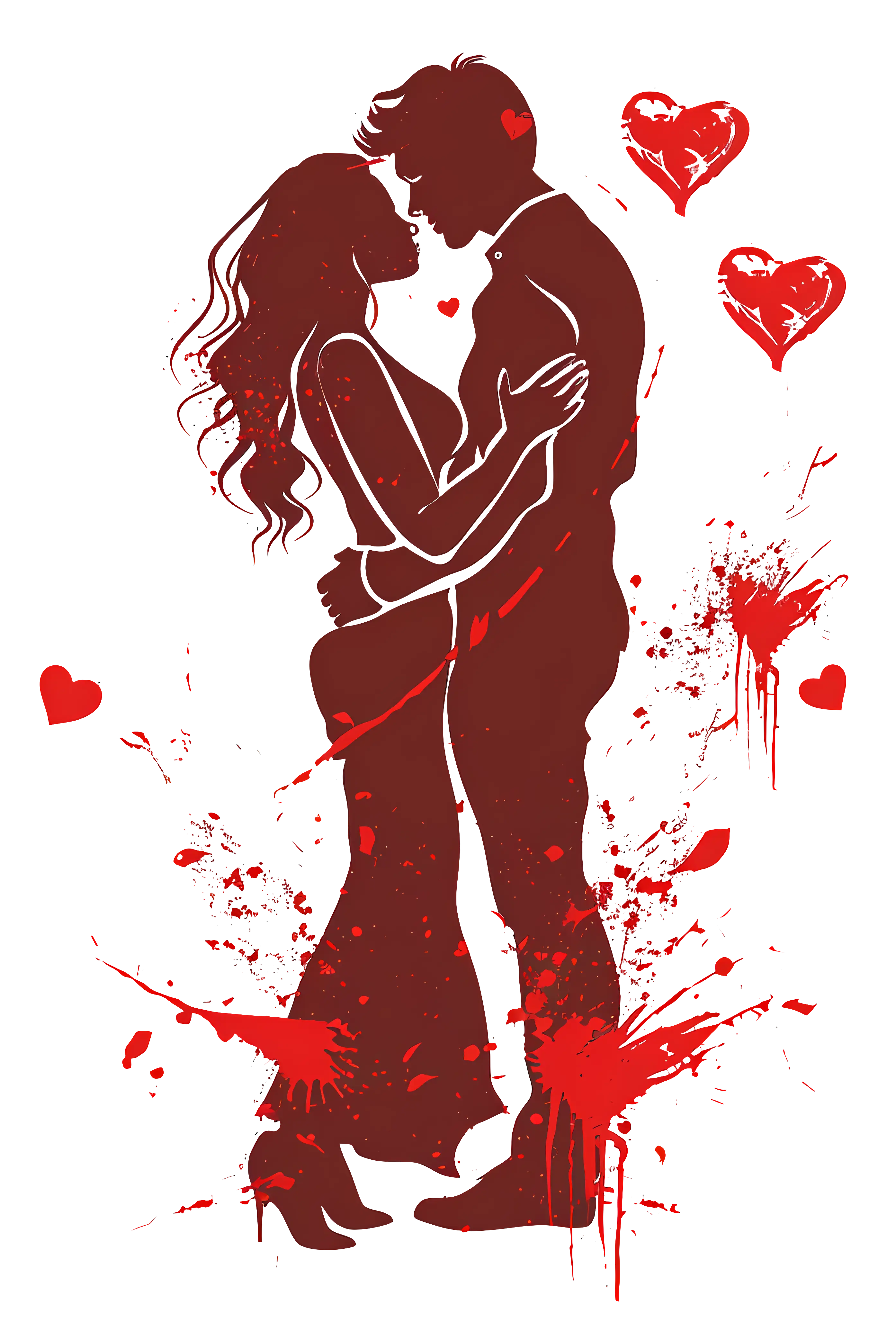 Romantic Couple Silhouette with Hearts