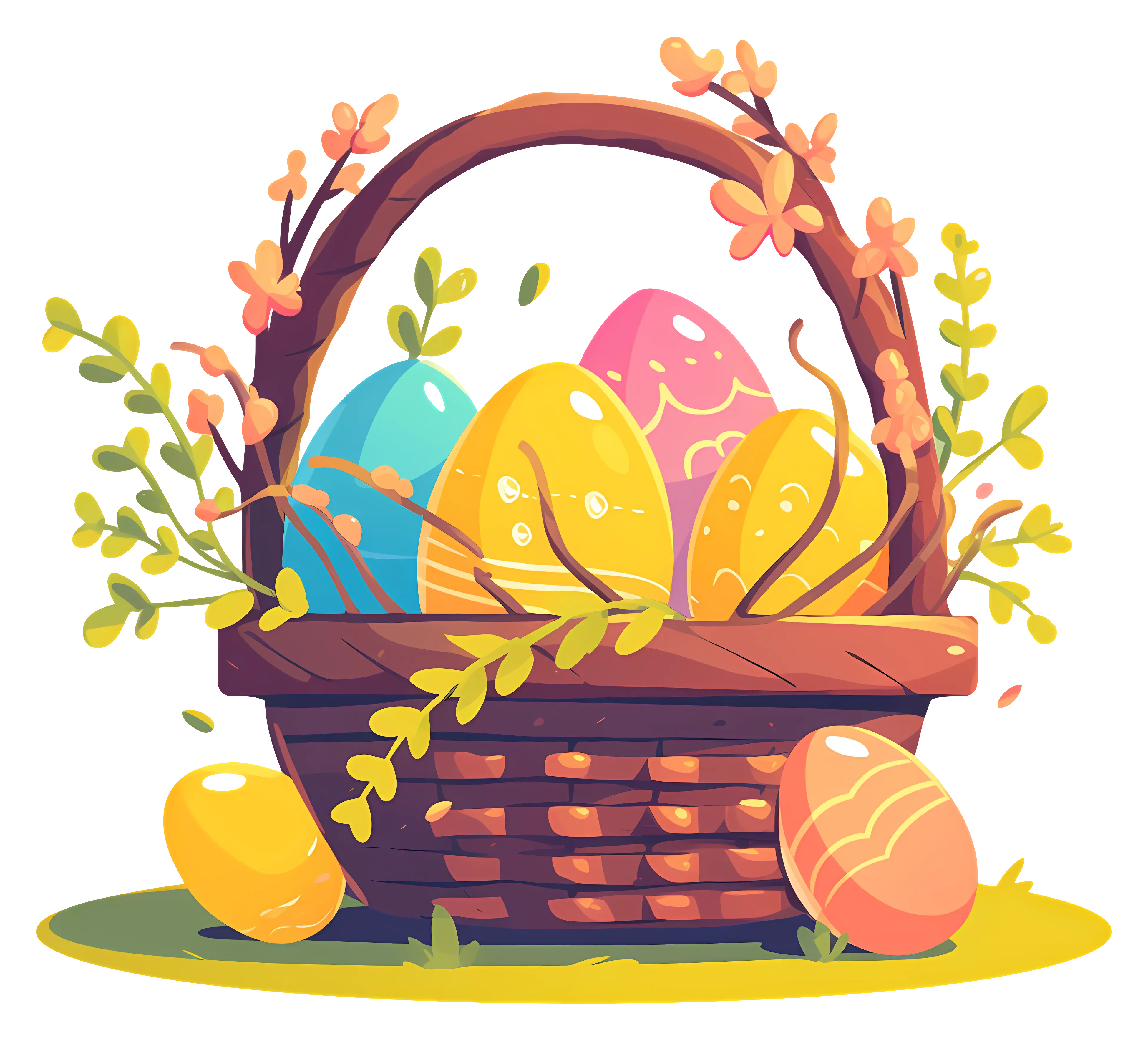 Basket of Colorful Easter Eggs
