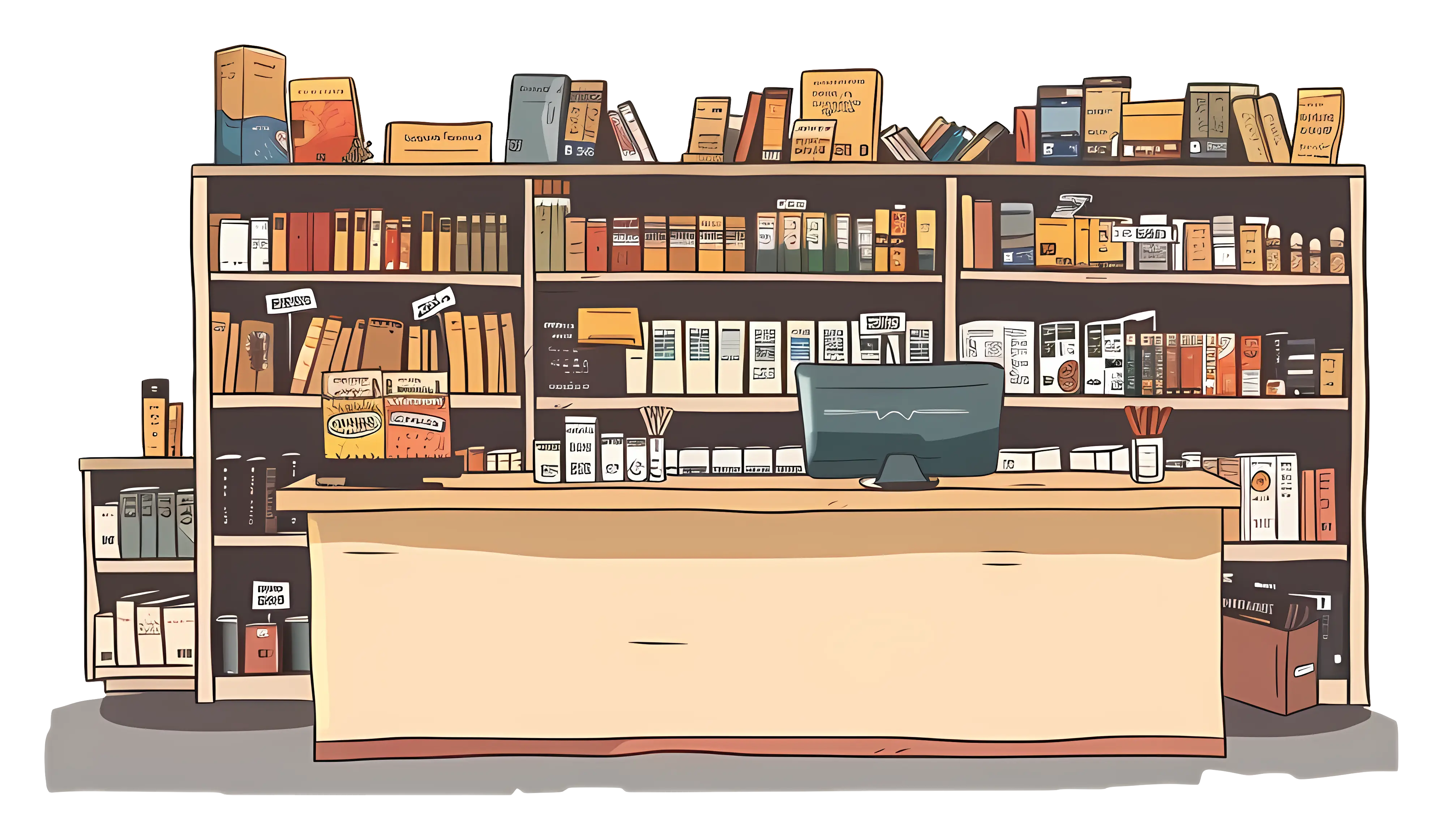 Cartoon Library Desk Illustration
