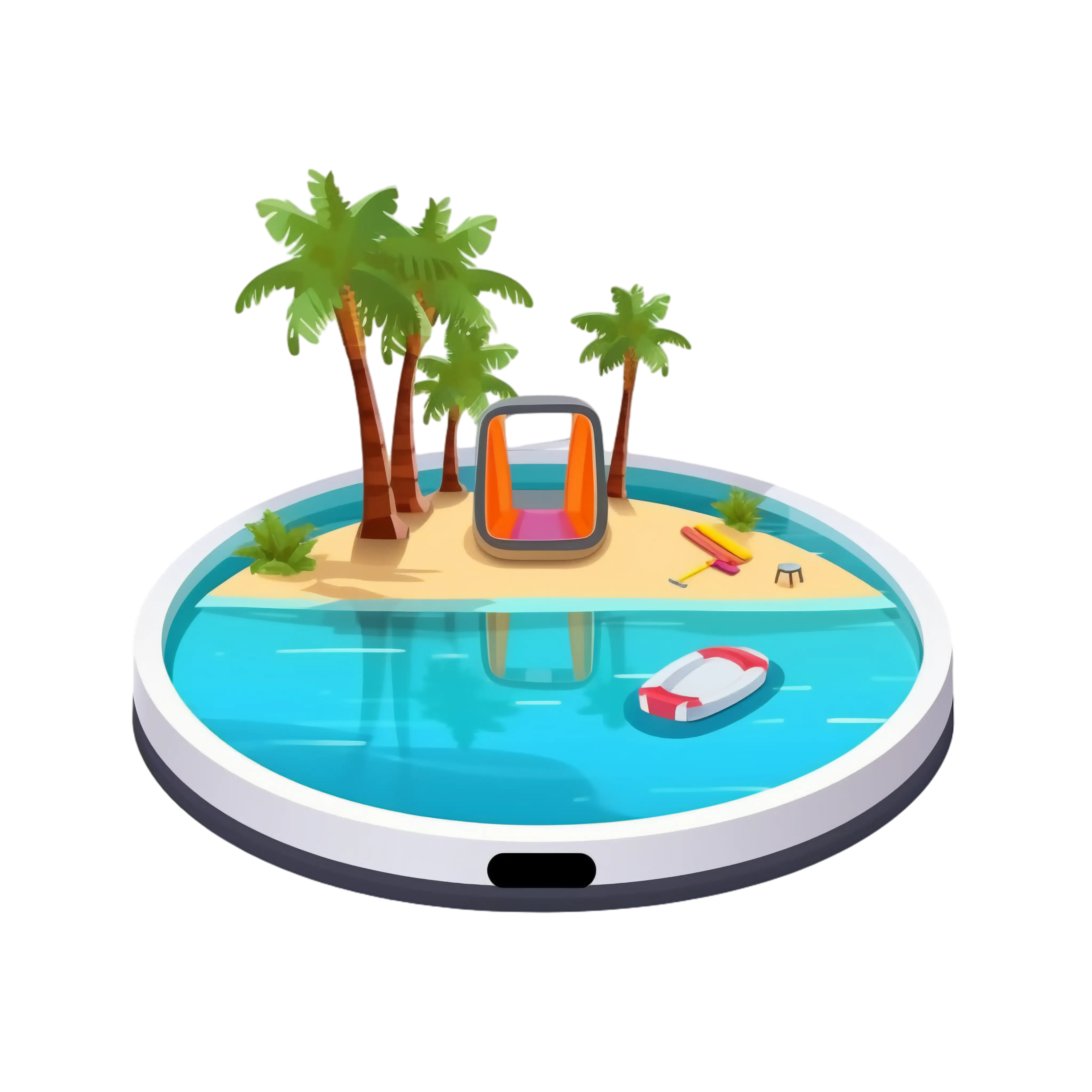 Miniature Tropical Island with Palm Trees and Boat