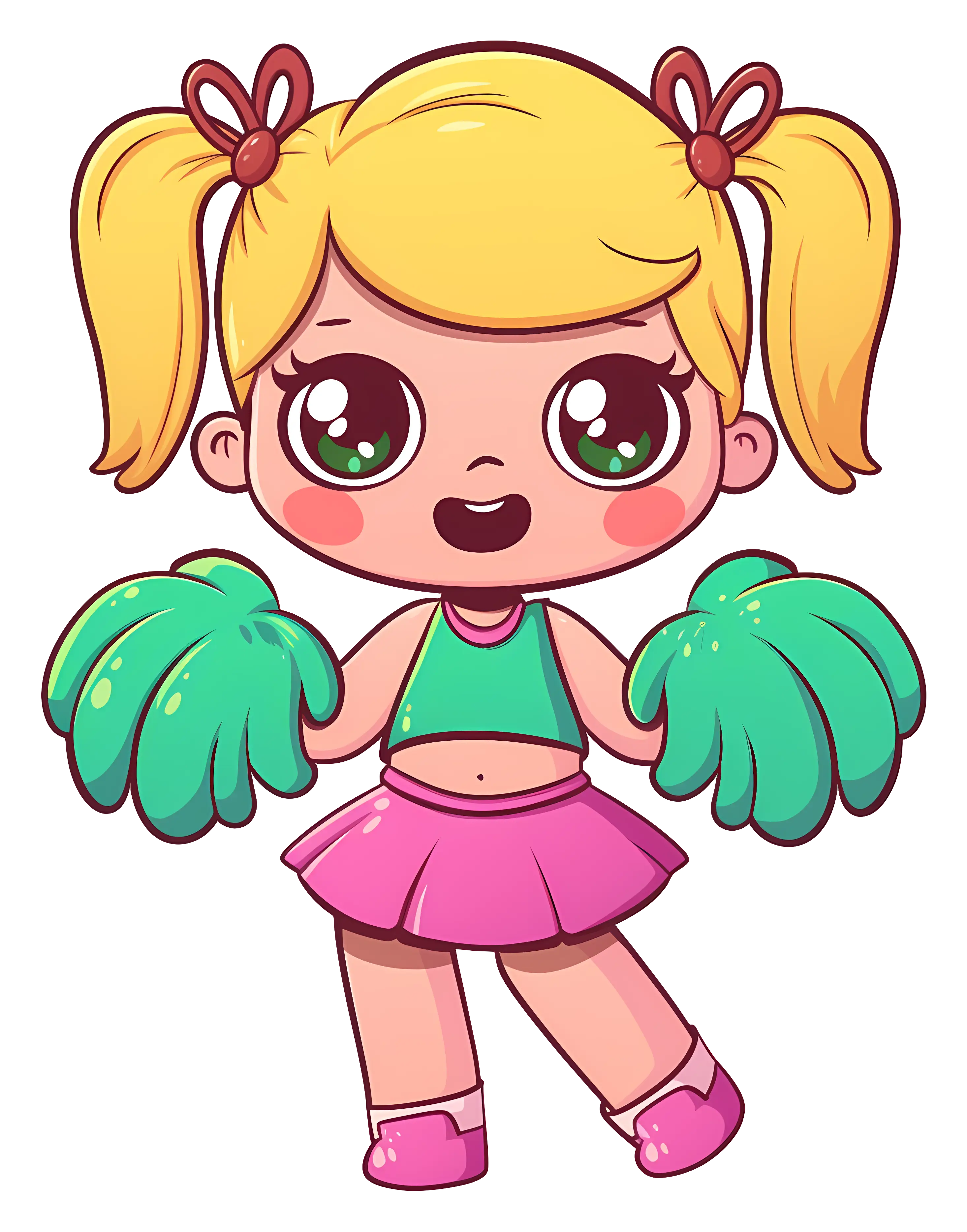 Cute Cheerleader Girl with Pom-poms