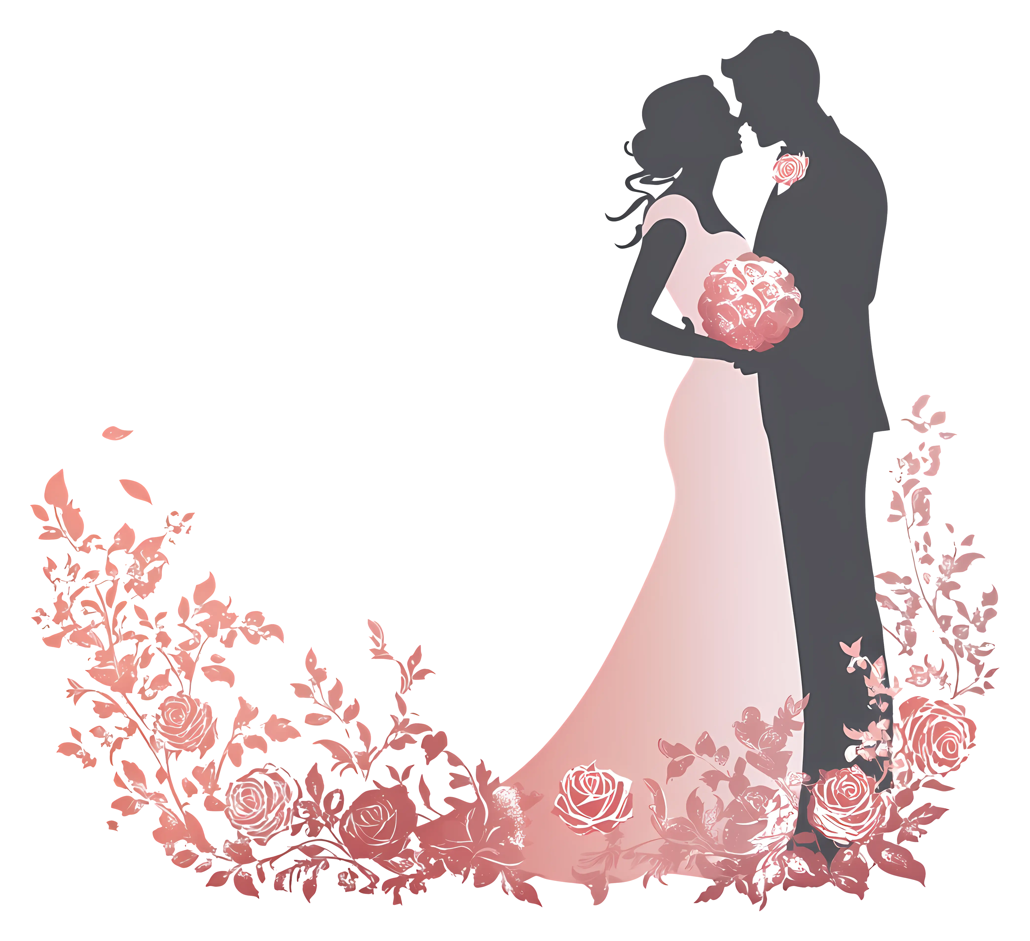 Wedding Couple Silhouette with Floral Design