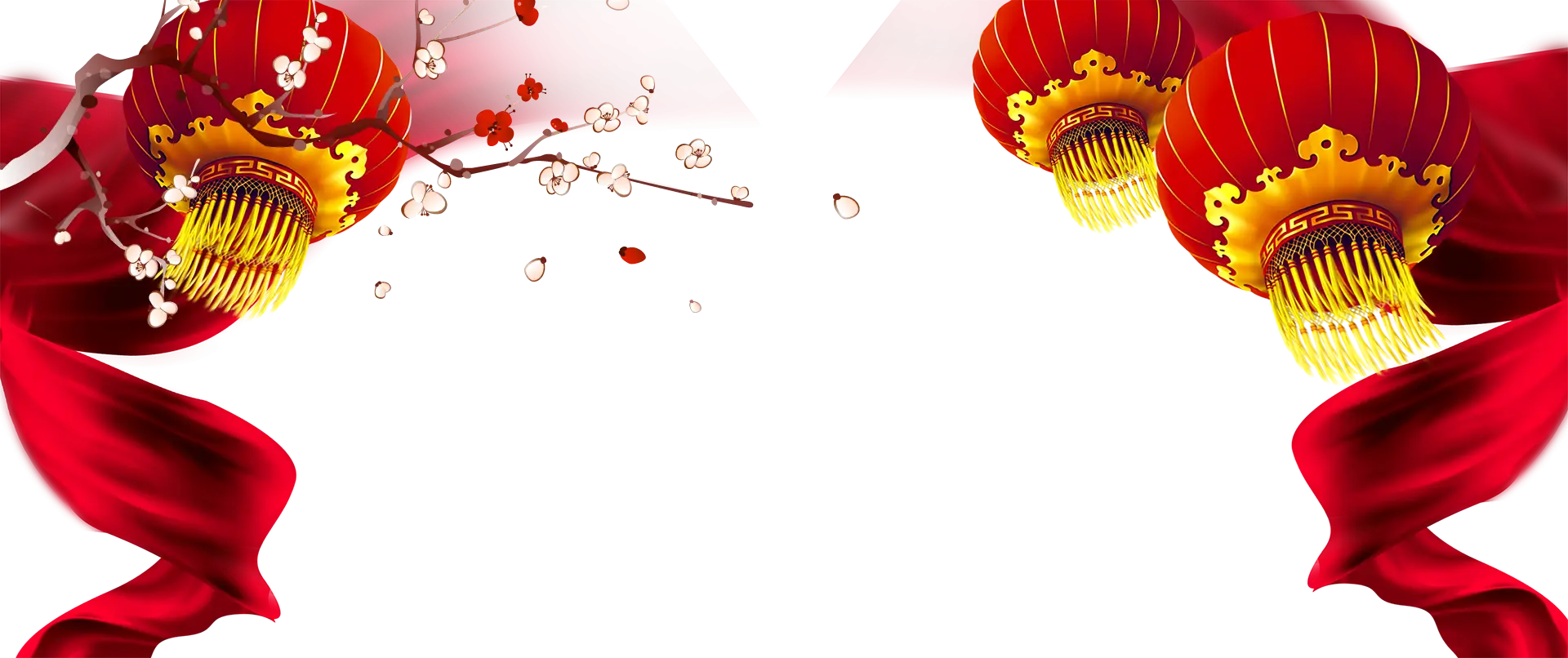 Chinese New Year Red Lanterns and Festive Ribbons