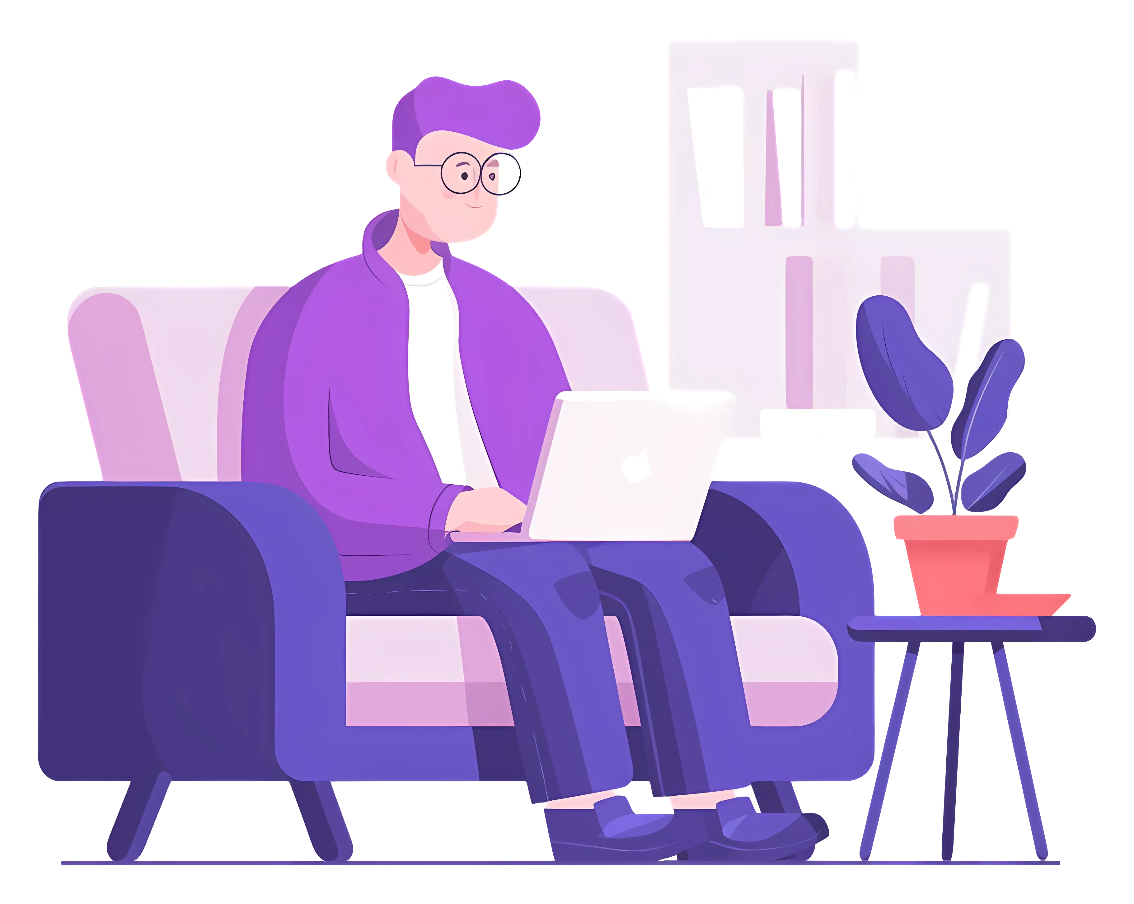 Man Working on Laptop in Armchair